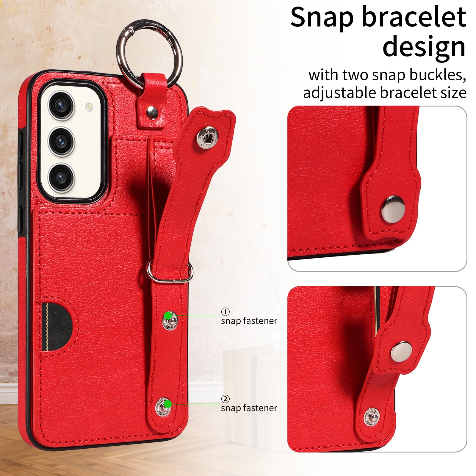 008 For Samsung Galaxy S23+ Kickstand Case Anti-Dorp PU+TPU Phone Cover with Ring Buckle - Red