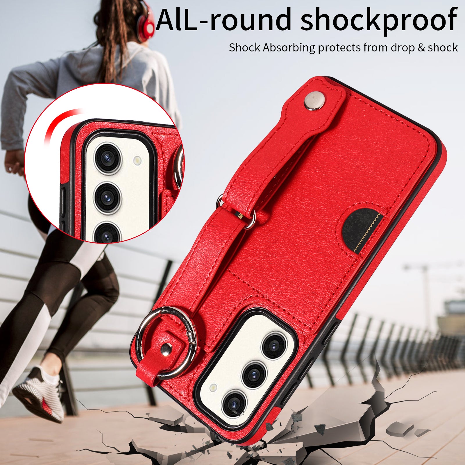 008 For Samsung Galaxy S23+ Kickstand Case Anti-Dorp PU+TPU Phone Cover with Ring Buckle - Red