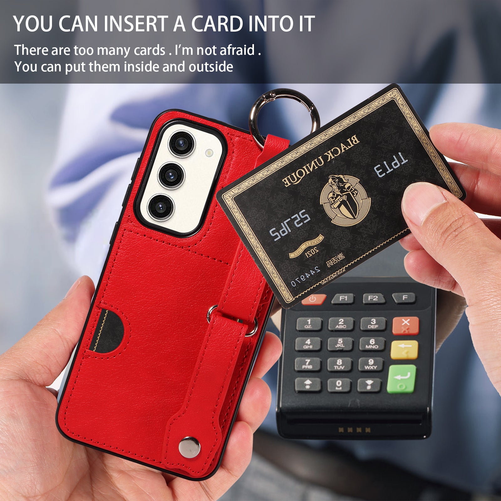 008 For Samsung Galaxy S23+ Kickstand Case Anti-Dorp PU+TPU Phone Cover with Ring Buckle - Red