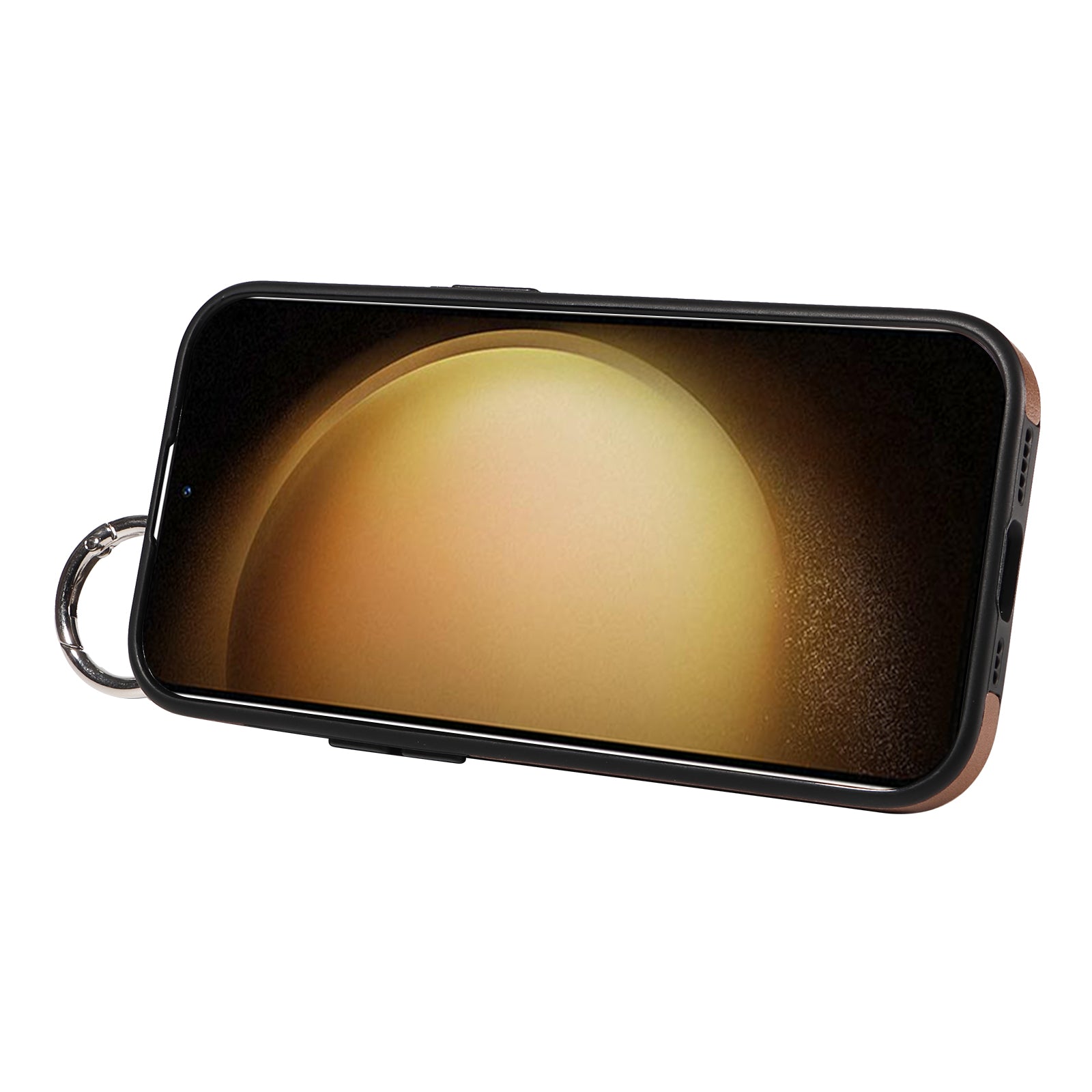 008 For Samsung Galaxy S23+ Kickstand Case Anti-Dorp PU+TPU Phone Cover with Ring Buckle - Brown