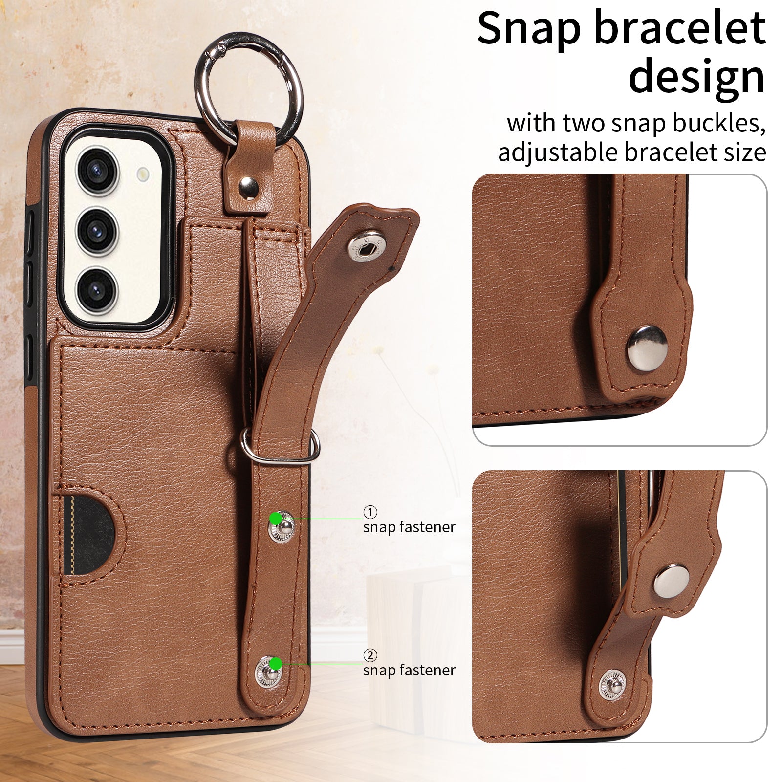 008 For Samsung Galaxy S23+ Kickstand Case Anti-Dorp PU+TPU Phone Cover with Ring Buckle - Brown