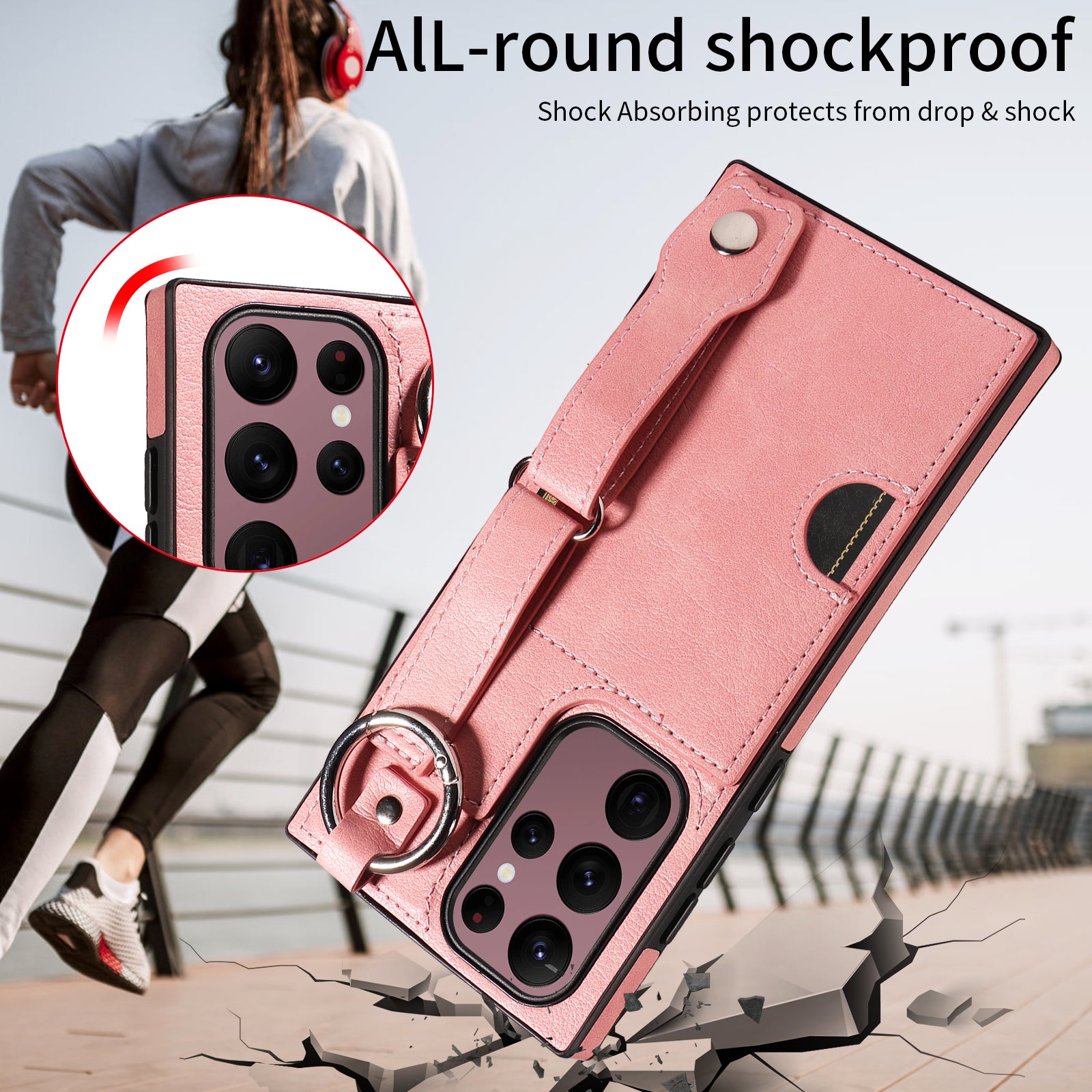 008 For Samsung Galaxy S22 Ultra 5G Case Anti-dust Leather+TPU Kickstand Phone Guard Cover - Pink