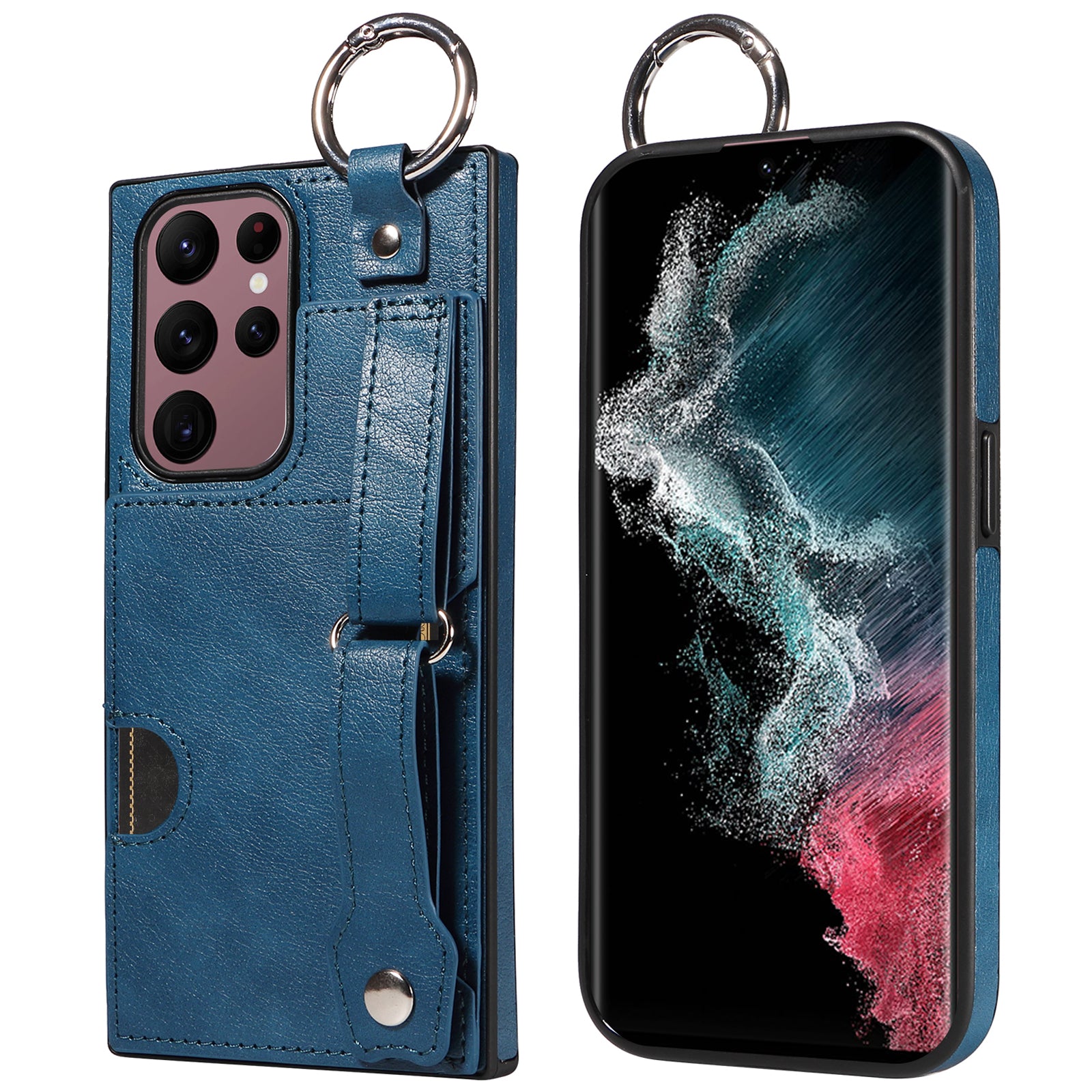 008 For Samsung Galaxy S22 Ultra 5G Case Anti-dust Leather+TPU Kickstand Phone Guard Cover - Blue