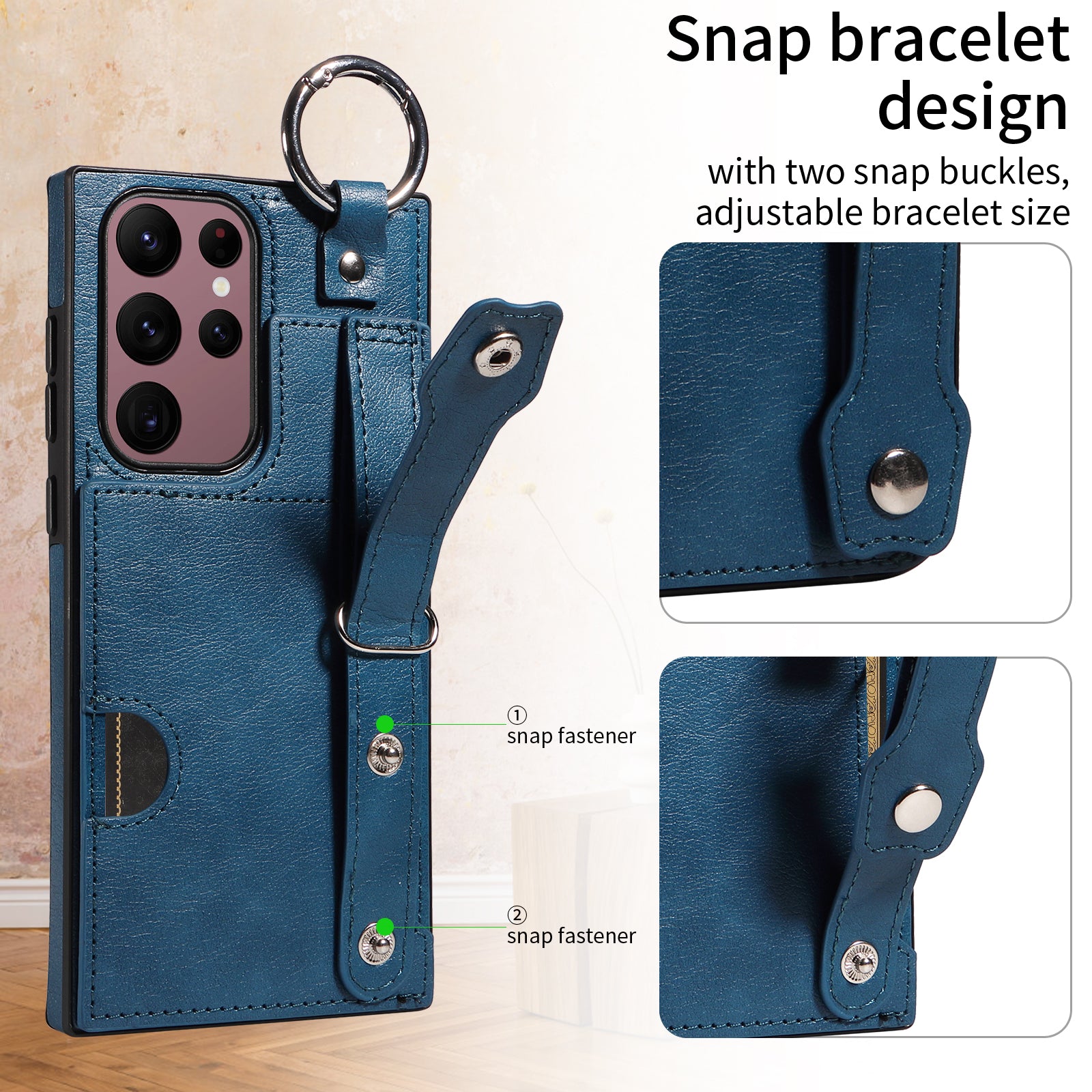 008 For Samsung Galaxy S22 Ultra 5G Case Anti-dust Leather+TPU Kickstand Phone Guard Cover - Blue