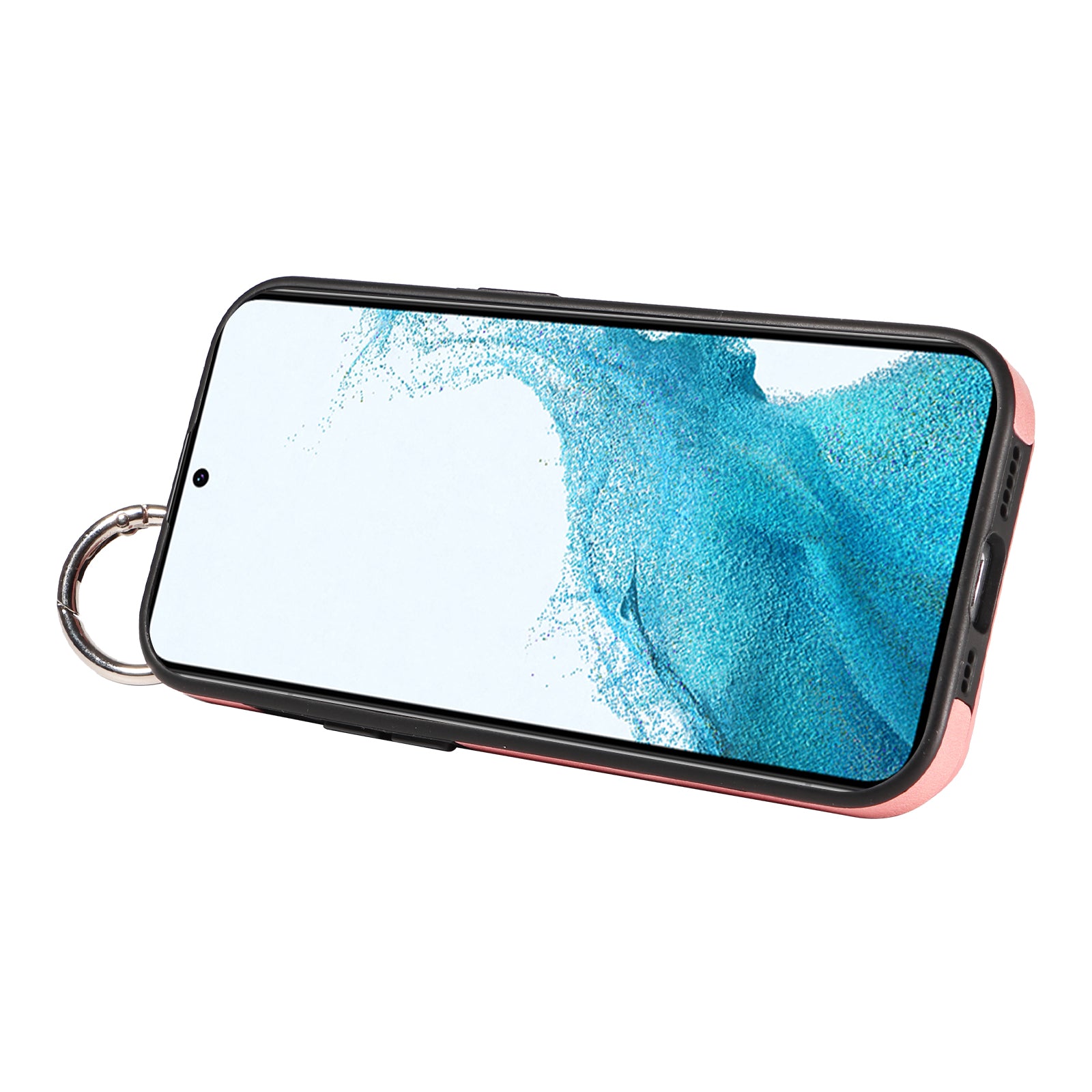 008 For Samsung Galaxy S22 5G Case Card Holder Leather Coated TPU Phone Kickstand Cover - Pink