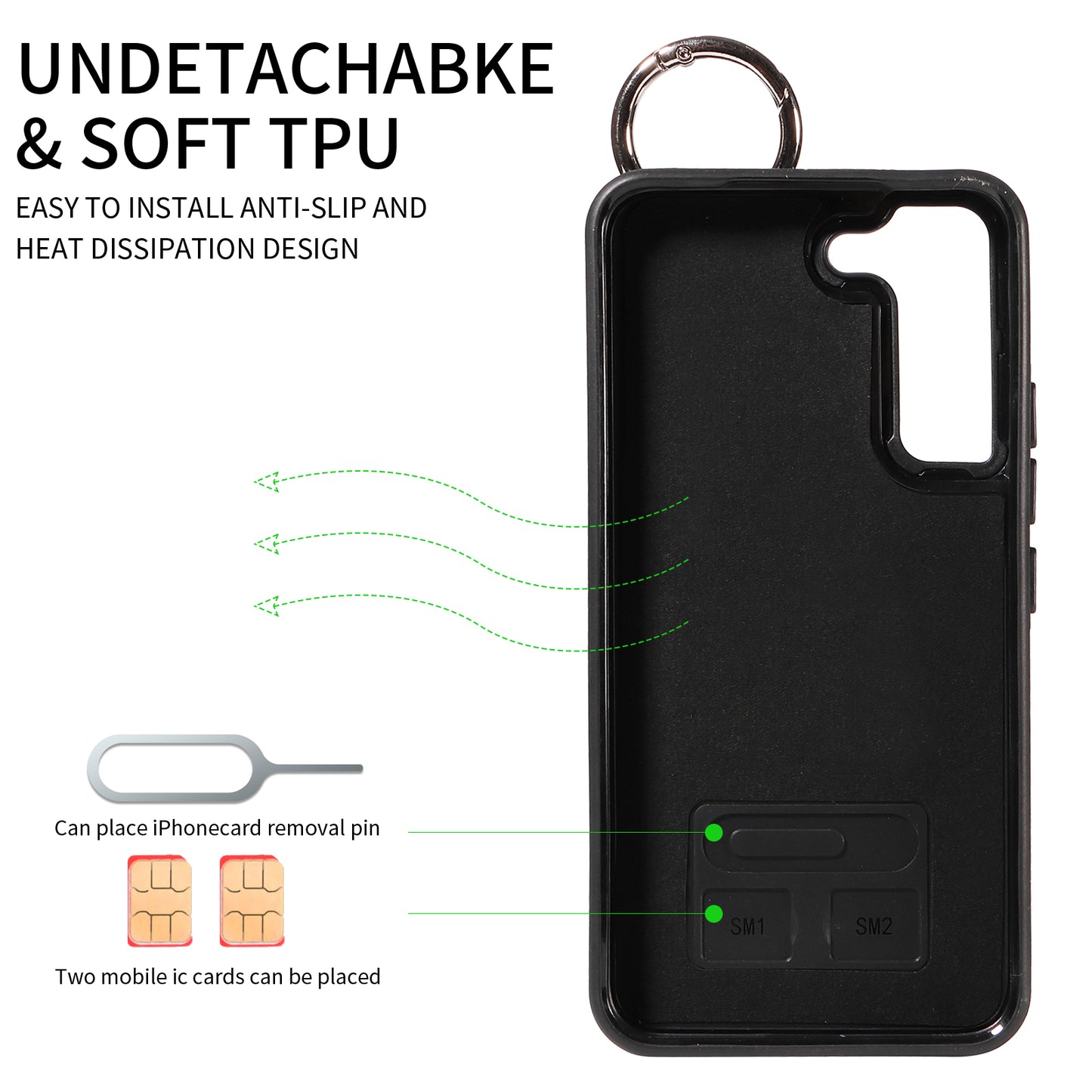 008 For Samsung Galaxy S22 5G Case Card Holder Leather Coated TPU Phone Kickstand Cover - Black