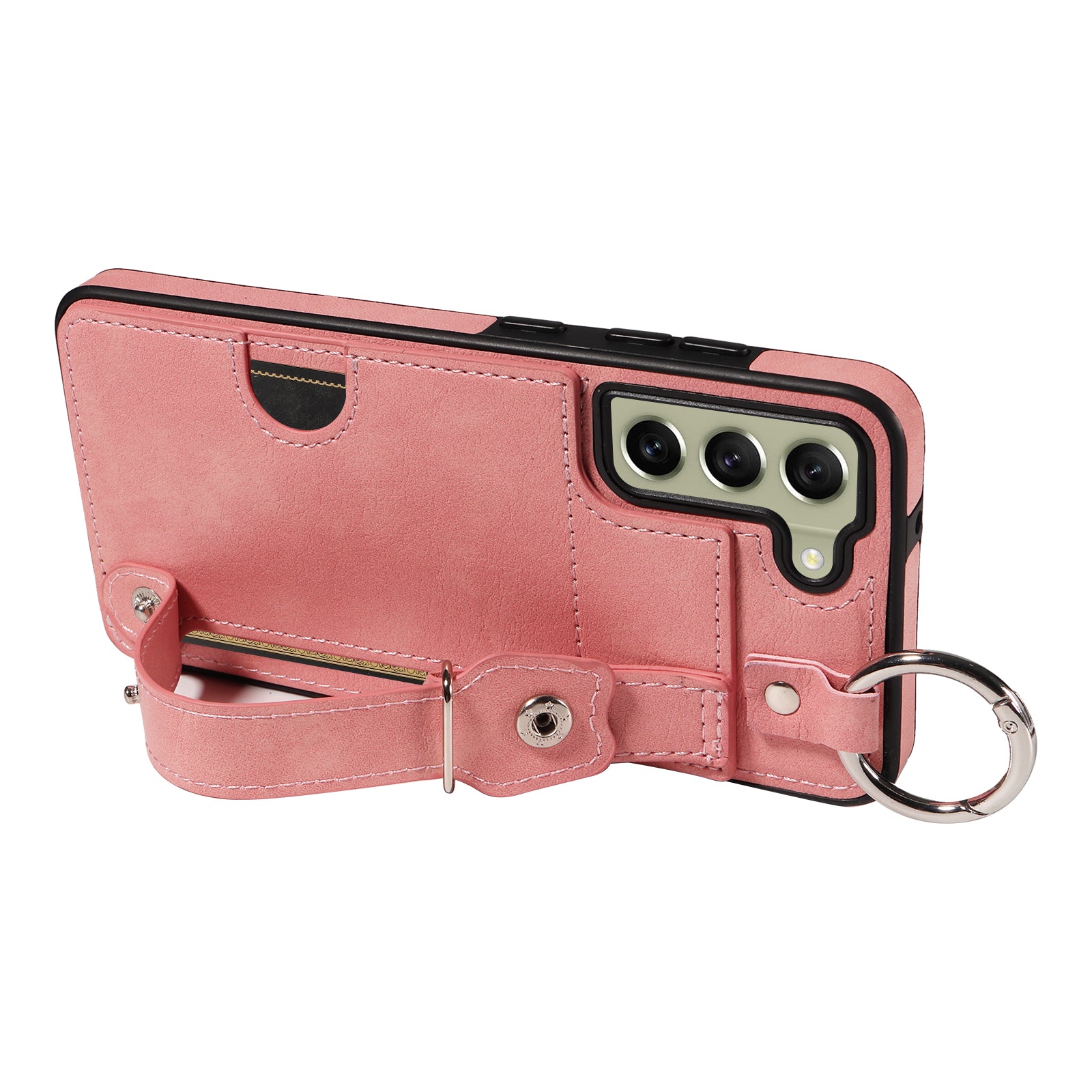 008 For Samsung Galaxy S21 FE 5G Case Anti-Scratch Leather TPU Phone Cover with Kickstand - Pink
