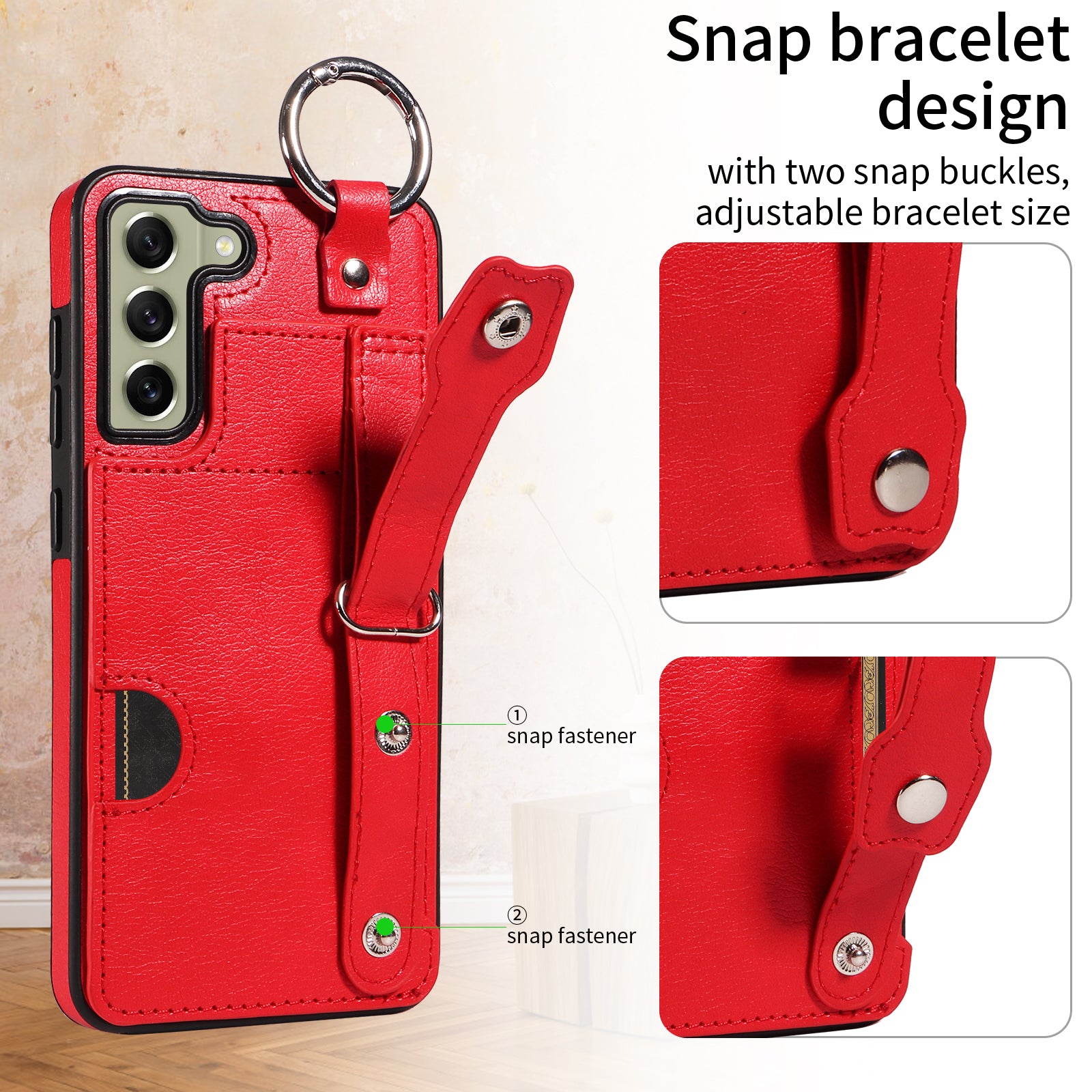 008 For Samsung Galaxy S21 FE 5G Case Anti-Scratch Leather TPU Phone Cover with Kickstand - Red