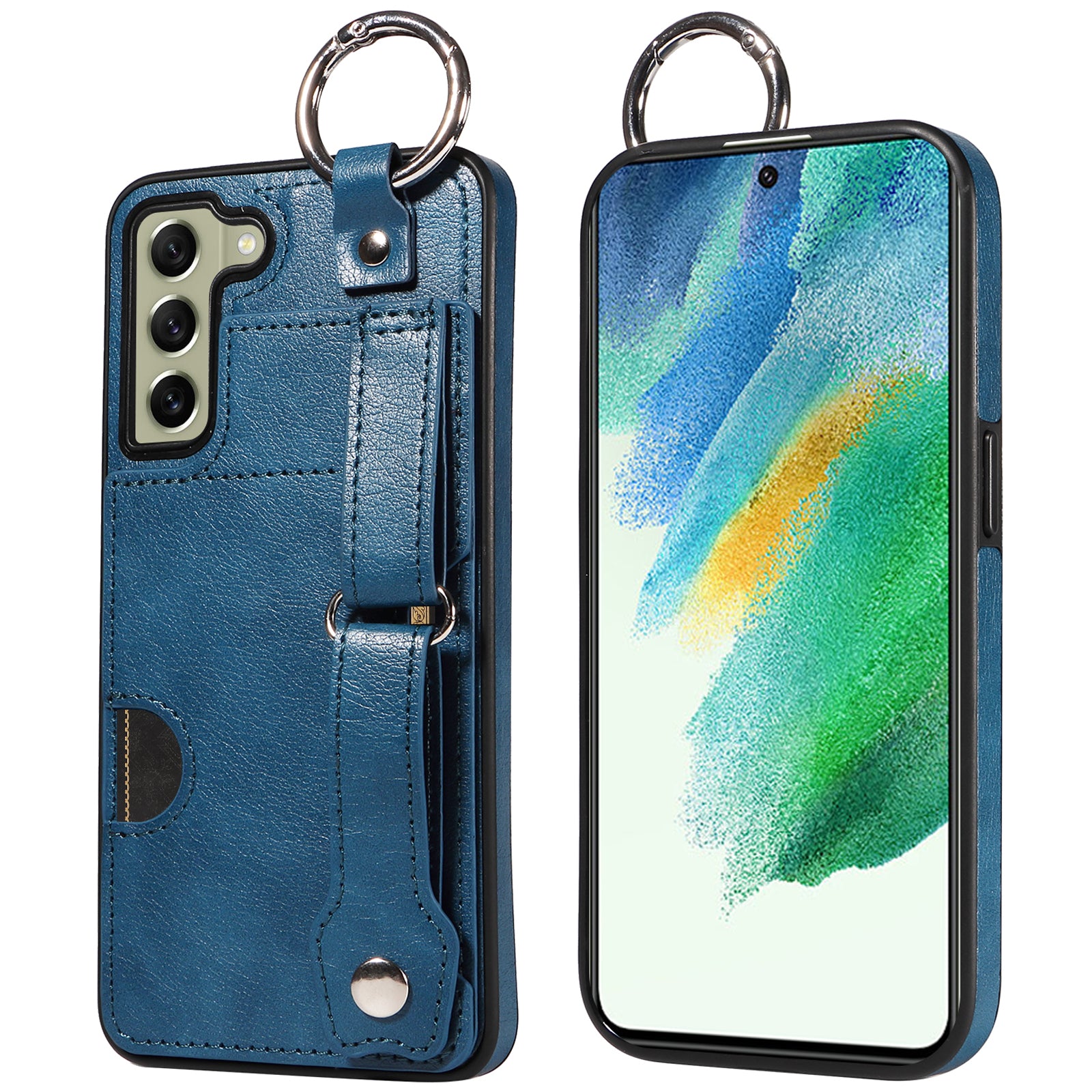 008 For Samsung Galaxy S21 FE 5G Case Anti-Scratch Leather TPU Phone Cover with Kickstand - Blue