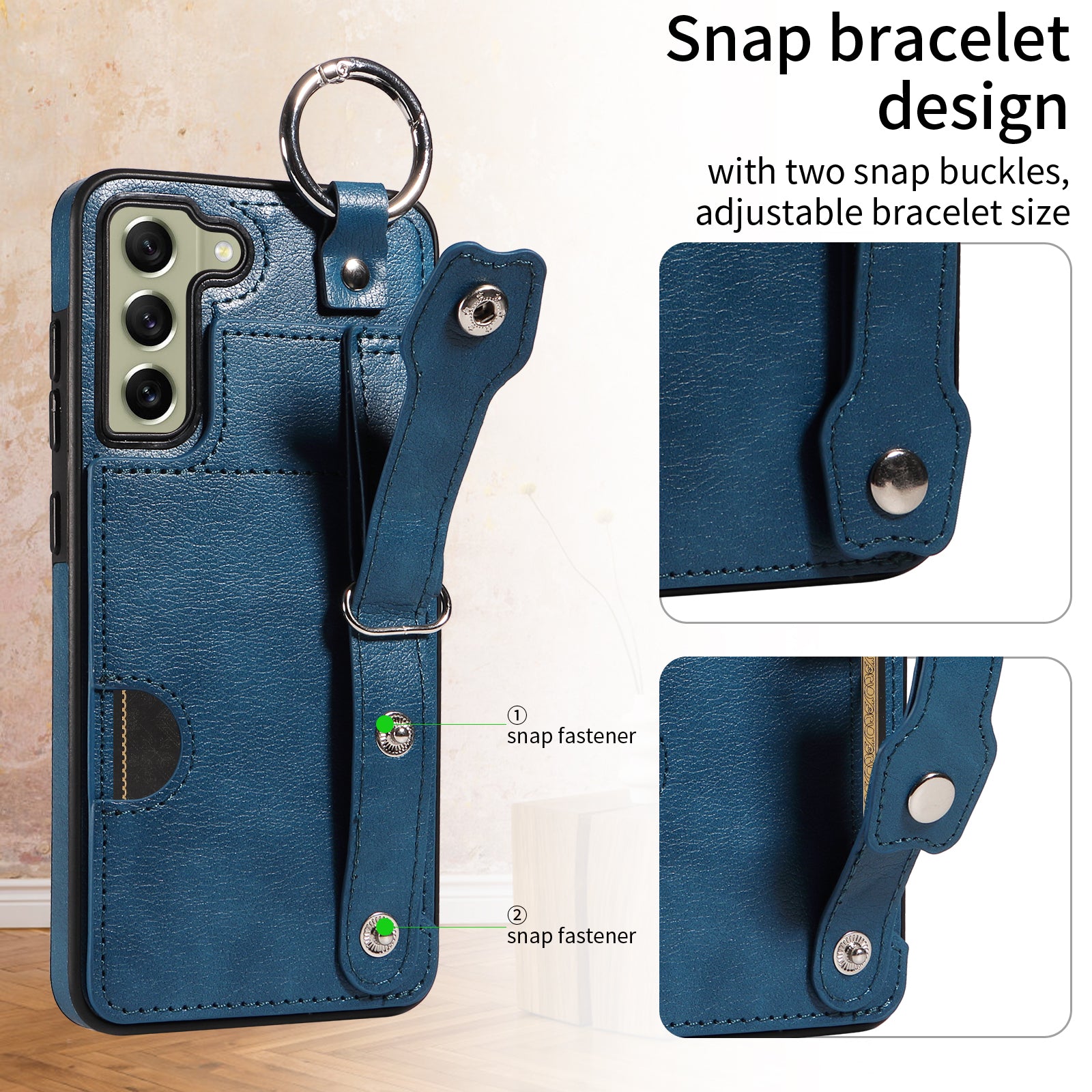 008 For Samsung Galaxy S21 FE 5G Case Anti-Scratch Leather TPU Phone Cover with Kickstand - Blue