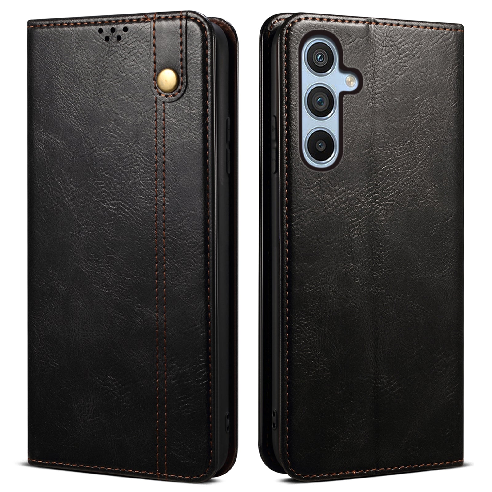 For Samsung Galaxy M15 5G / F15 5G Case Crazy Horse Texture Leather Flip Wallet Phone Cover - Black