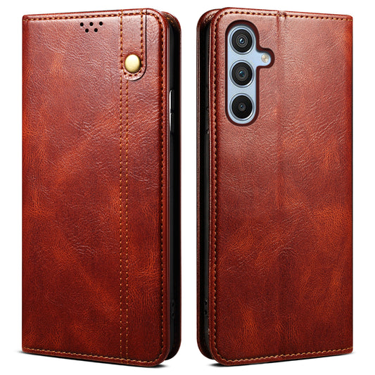 For Samsung Galaxy M15 5G / F15 5G Case Crazy Horse Texture Leather Flip Wallet Phone Cover - Brown