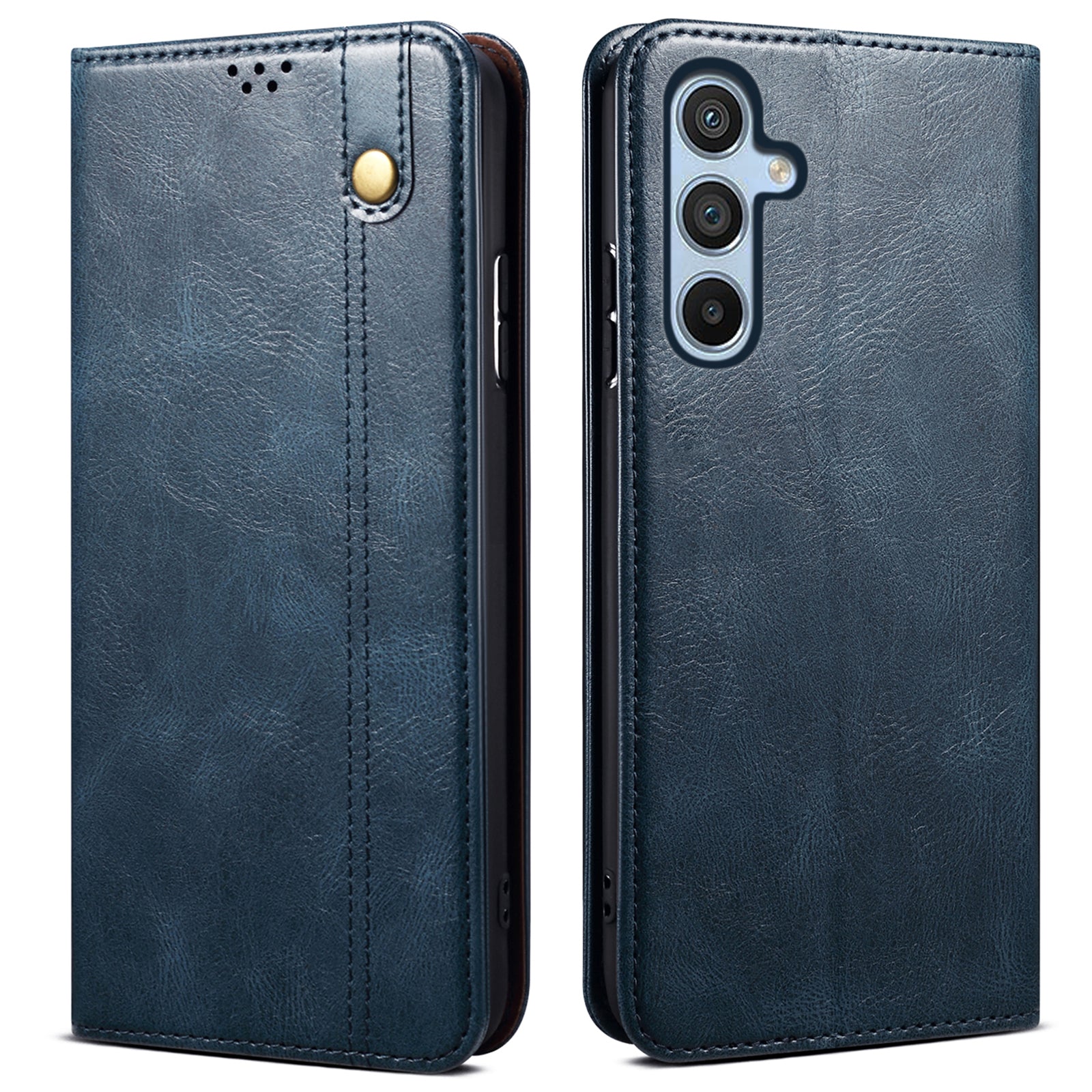 For Samsung Galaxy M15 5G / F15 5G Case Crazy Horse Texture Leather Flip Wallet Phone Cover - Blue
