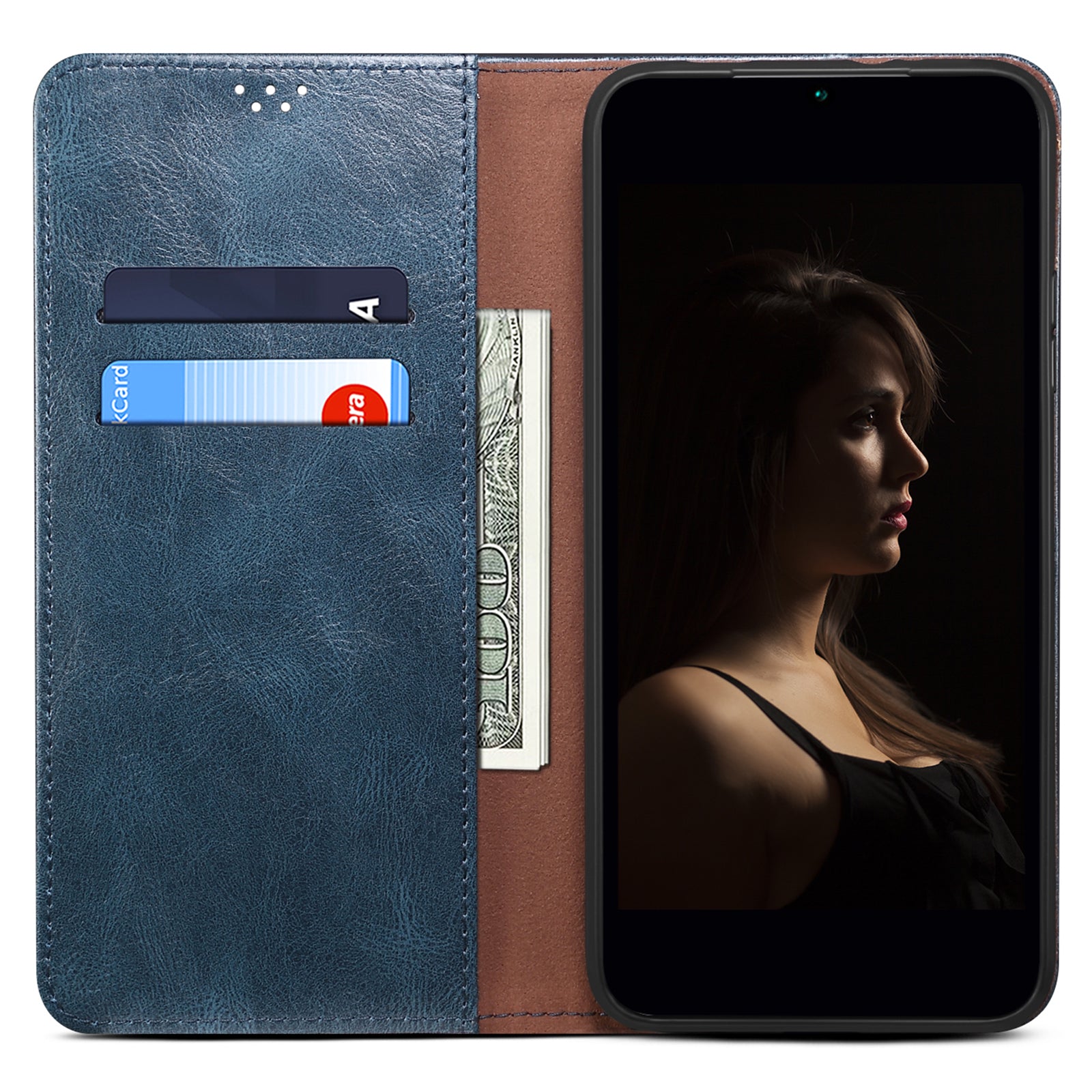 For Samsung Galaxy M15 5G / F15 5G Case Crazy Horse Texture Leather Flip Wallet Phone Cover - Blue