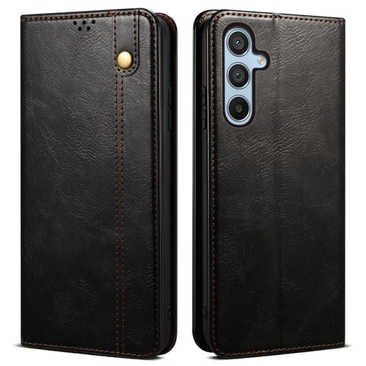 For Samsung Galaxy M55 5G / C55 5G / F55 5G Case Waxy Crazy Horse Texture Phone Cover with Magnetic Clasp - Black