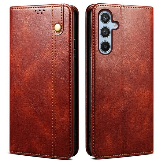 For Samsung Galaxy M55 5G / C55 5G / F55 5G Case Waxy Crazy Horse Texture Phone Cover with Magnetic Clasp - Brown