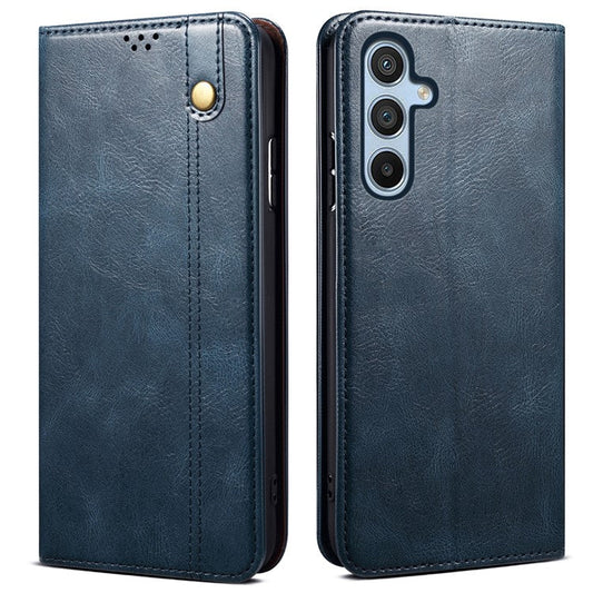 For Samsung Galaxy M55 5G / C55 5G / F55 5G Case Waxy Crazy Horse Texture Phone Cover with Magnetic Clasp - Blue