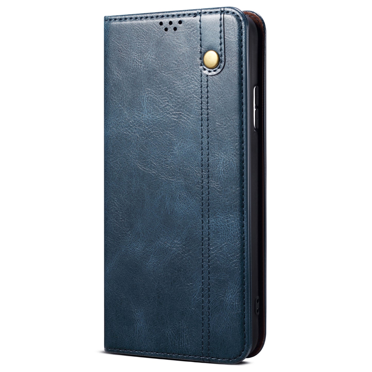 For Samsung Galaxy M55 5G Case Waxy Crazy Horse Texture Phone Cover with Magnetic Clasp - Blue