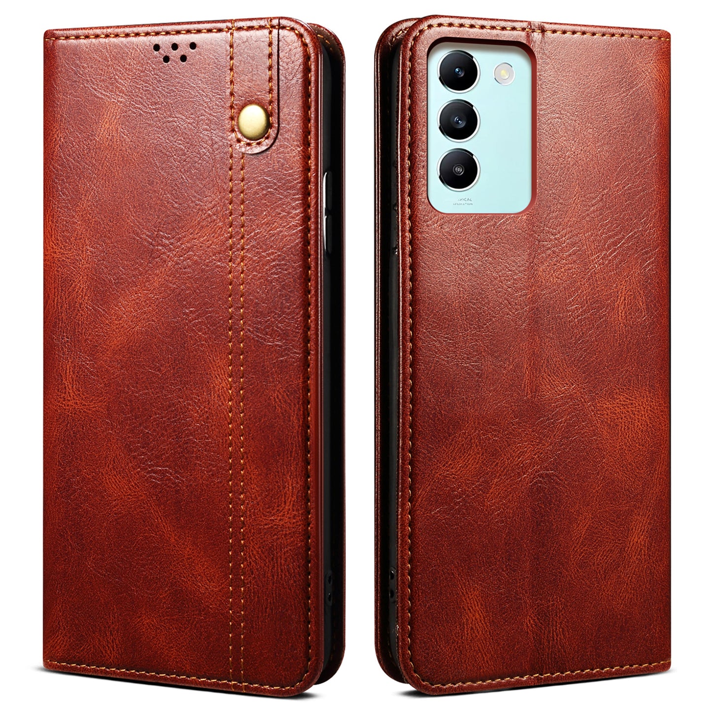 For vivo Y100 5G (Indonesia) / Y200e 5G / V30 Lite 5G (India) / V40 SE 5G / T3 5G Wallet Case Leather Flip Phone Cover - Brown