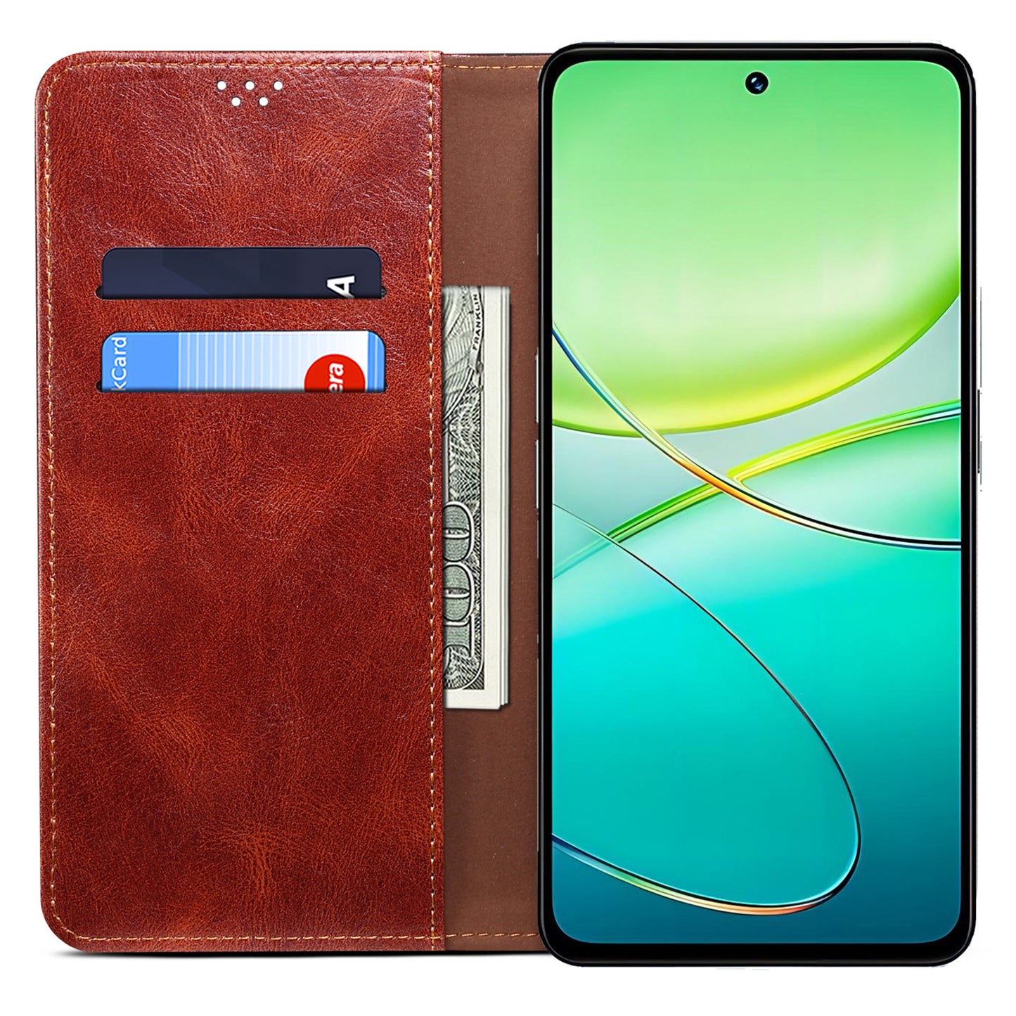 For vivo Y100 5G (Indonesia) / Y200e 5G / V30 Lite 5G (India) / V40 SE 5G / T3 5G Wallet Case Leather Flip Phone Cover - Brown