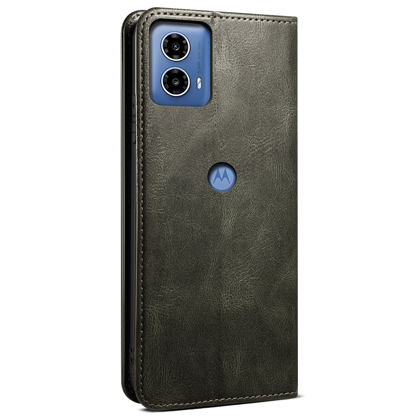 For Motorola Moto G24 Power Magnetic Phone Case Wallet Waxy Crazy Horse Texture Cover - Green