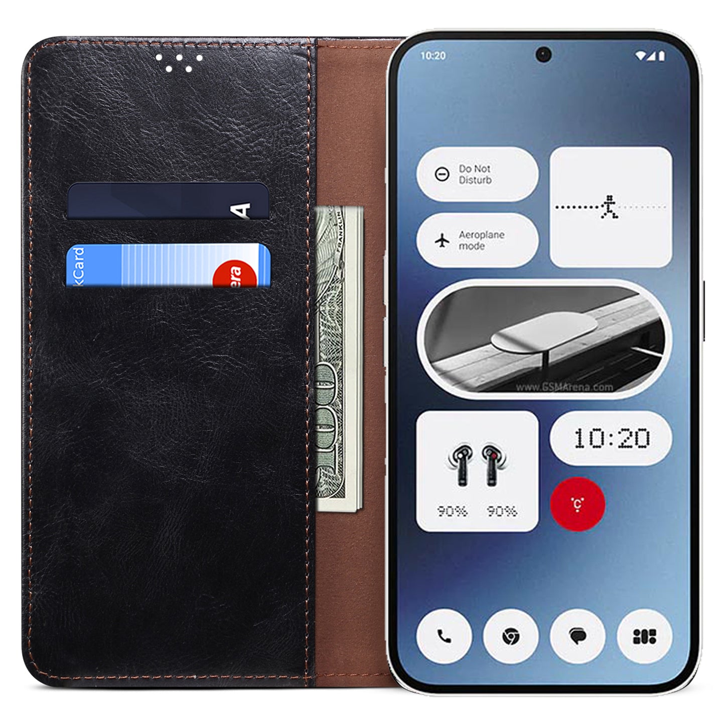 For Nothing Phone (2a) Case PU Leather Crazy Horse Texture Flip Wallet Phone Cover - Black