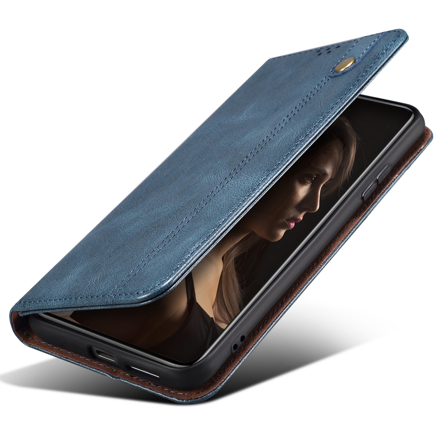 For Nothing Phone (2a) Case PU Leather Crazy Horse Texture Flip Wallet Phone Cover - Blue