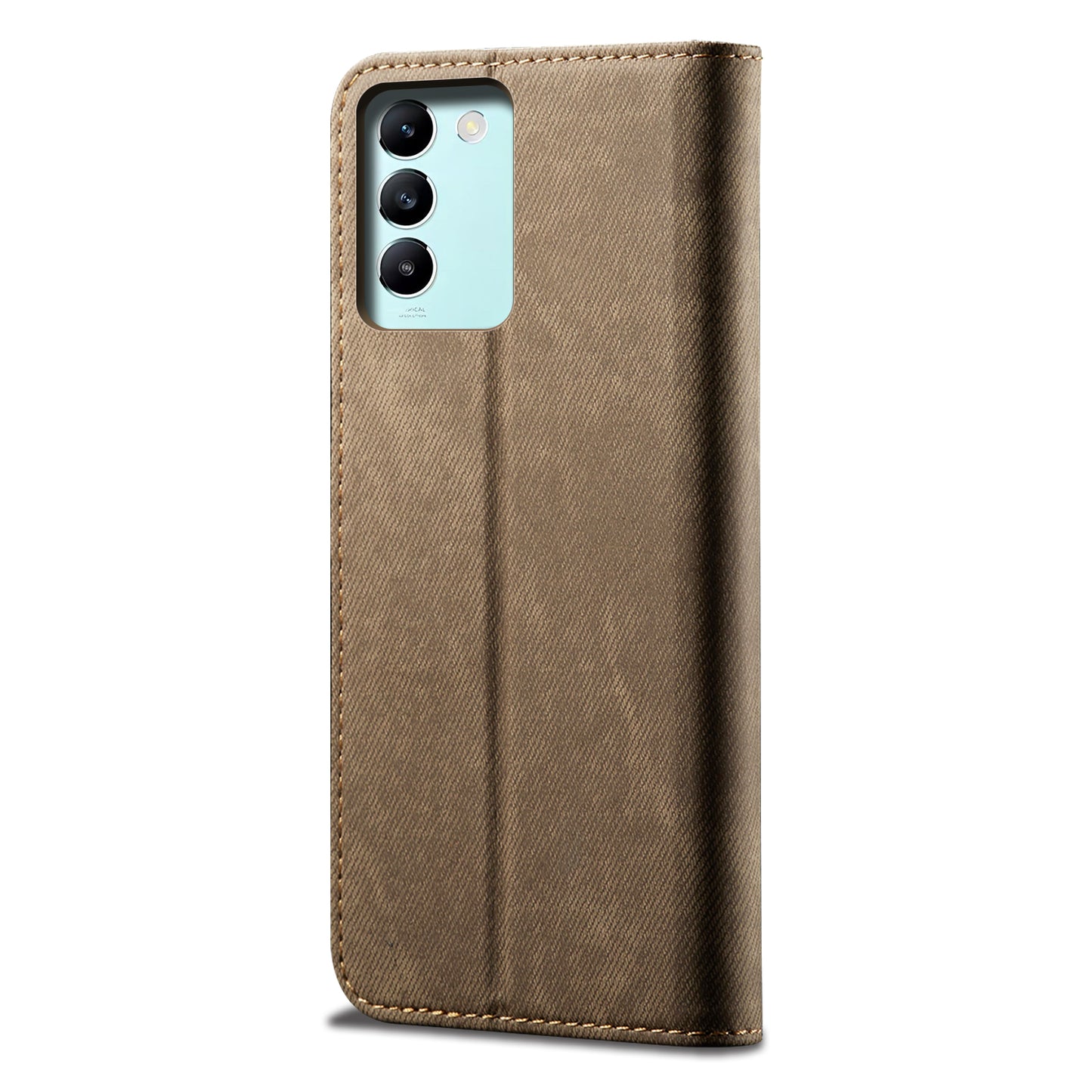 For vivo Y100 5G (Indonesia) / Y200e 5G / V30 Lite 5G (India) / V40 SE 5G / T3 5G Case Wallet Leather Phone Cover - Khaki