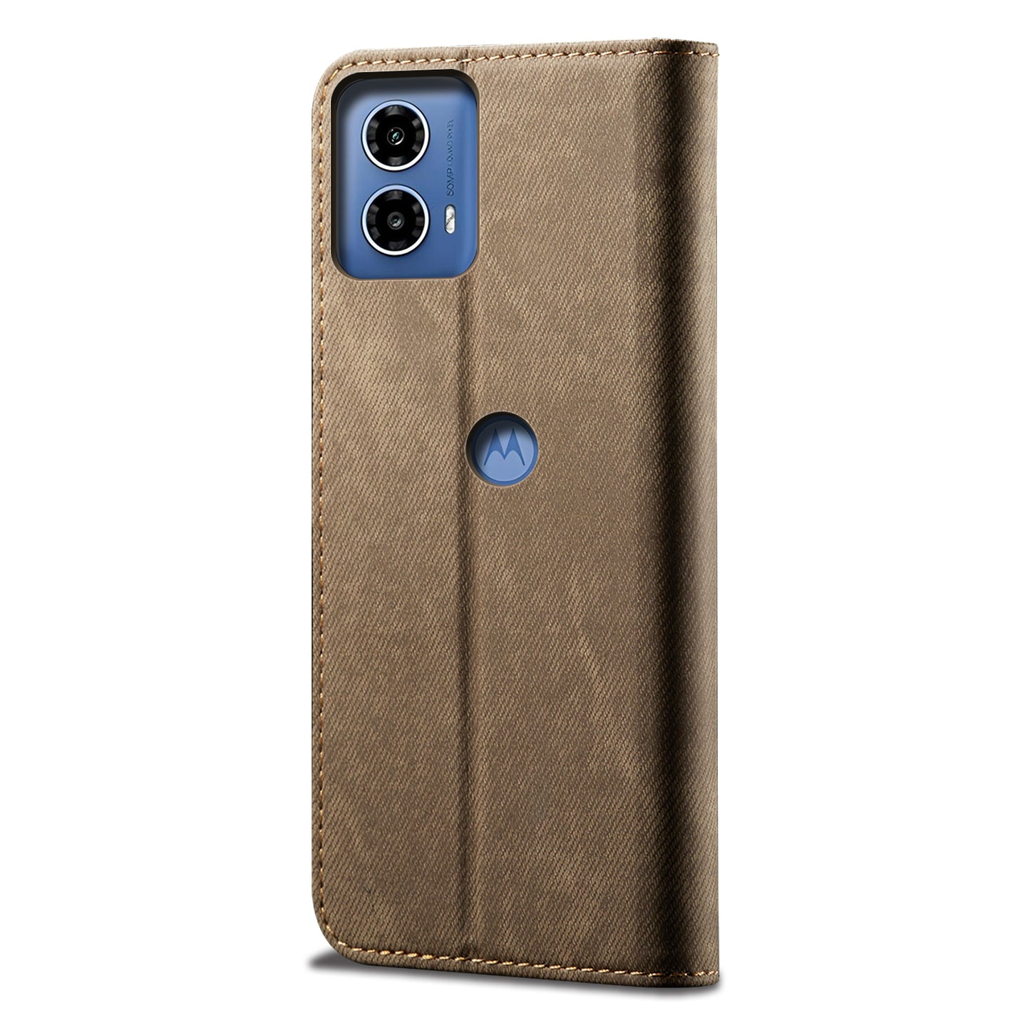 For Motorola Moto G24 Power Wallet Case Stand Denim Texture Leather Phone Cover - Khaki