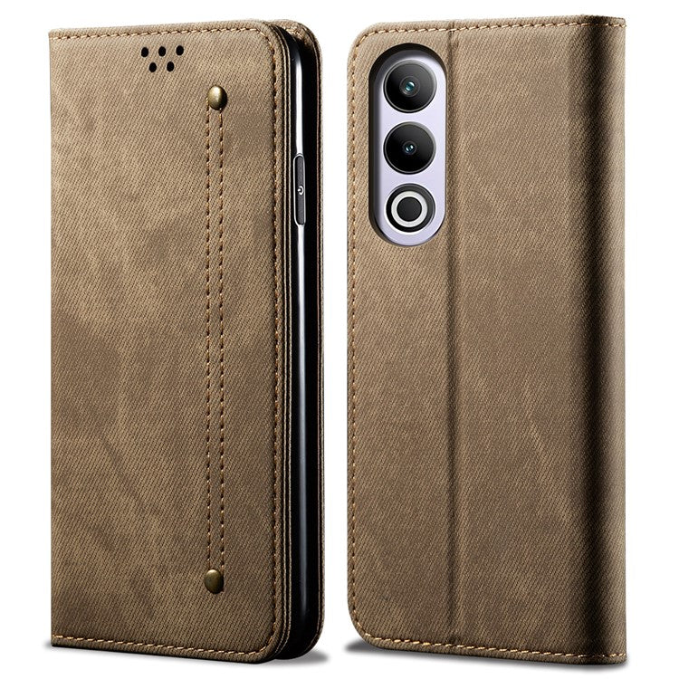 For OnePlus Nord CE4 5G Case Bump Proof Leather+TPU Stand View Phone Cover - Khaki