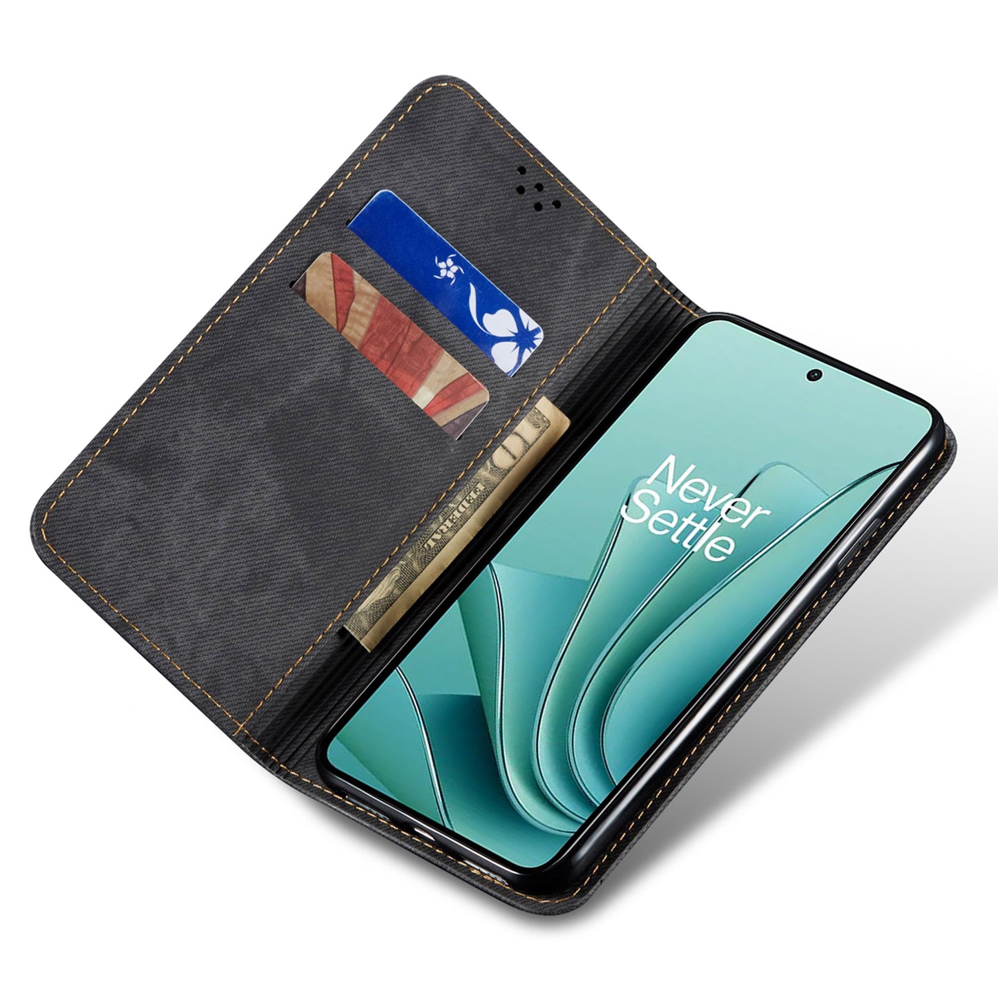 For OnePlus Nord CE4 5G / Ace 3V 5G Case Bump Proof Leather+TPU Stand View Phone Cover - Black
