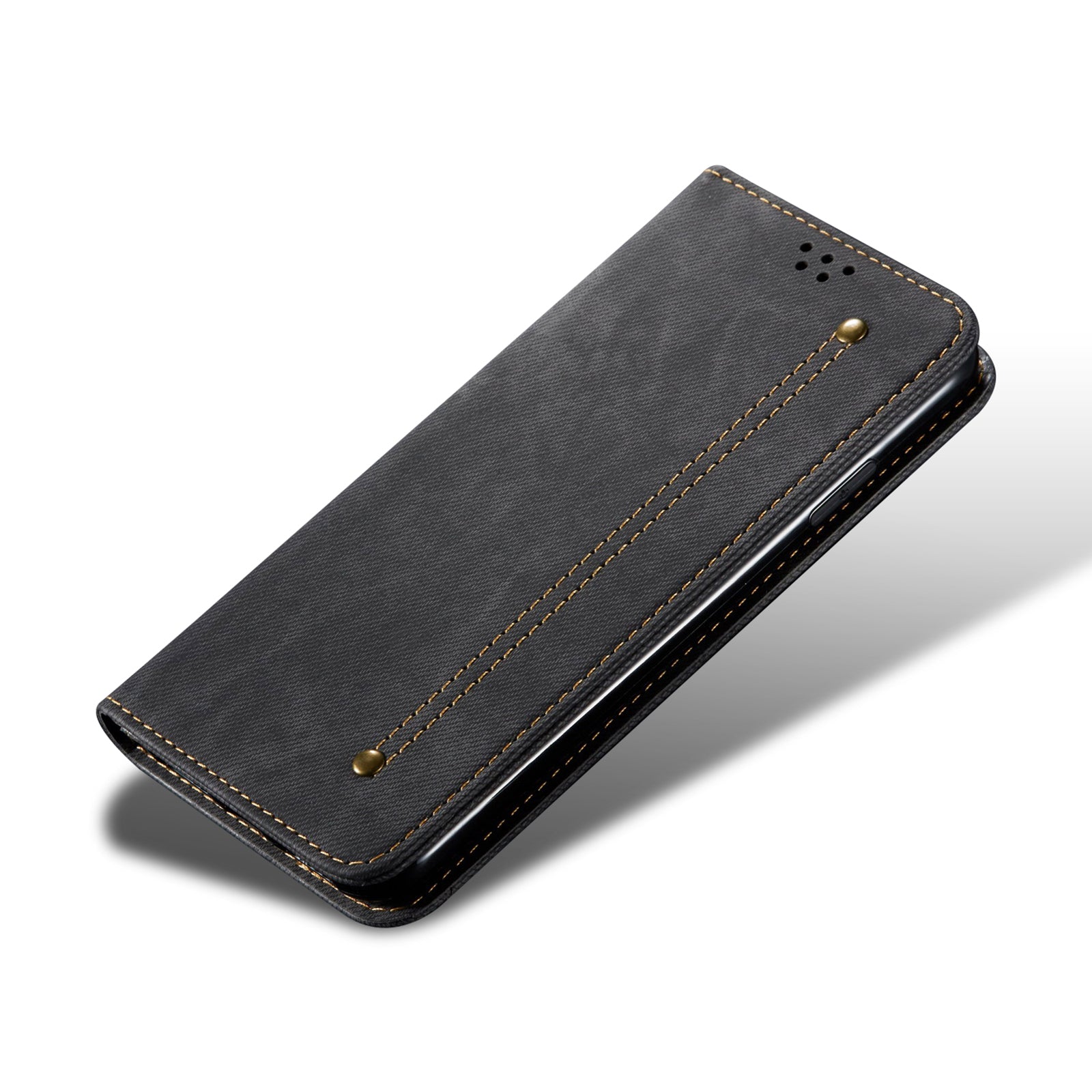 For Samsung Galaxy M15 5G / F15 5G Case Jeans Cloth Texture Leather Wallet Phone Cover - Black