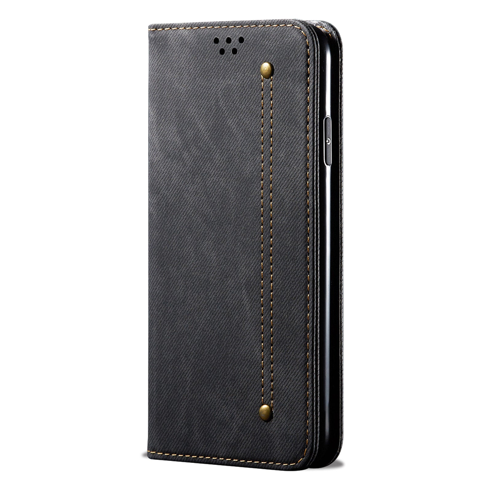 For Samsung Galaxy M15 5G / F15 5G Case Jeans Cloth Texture Leather Wallet Phone Cover - Black
