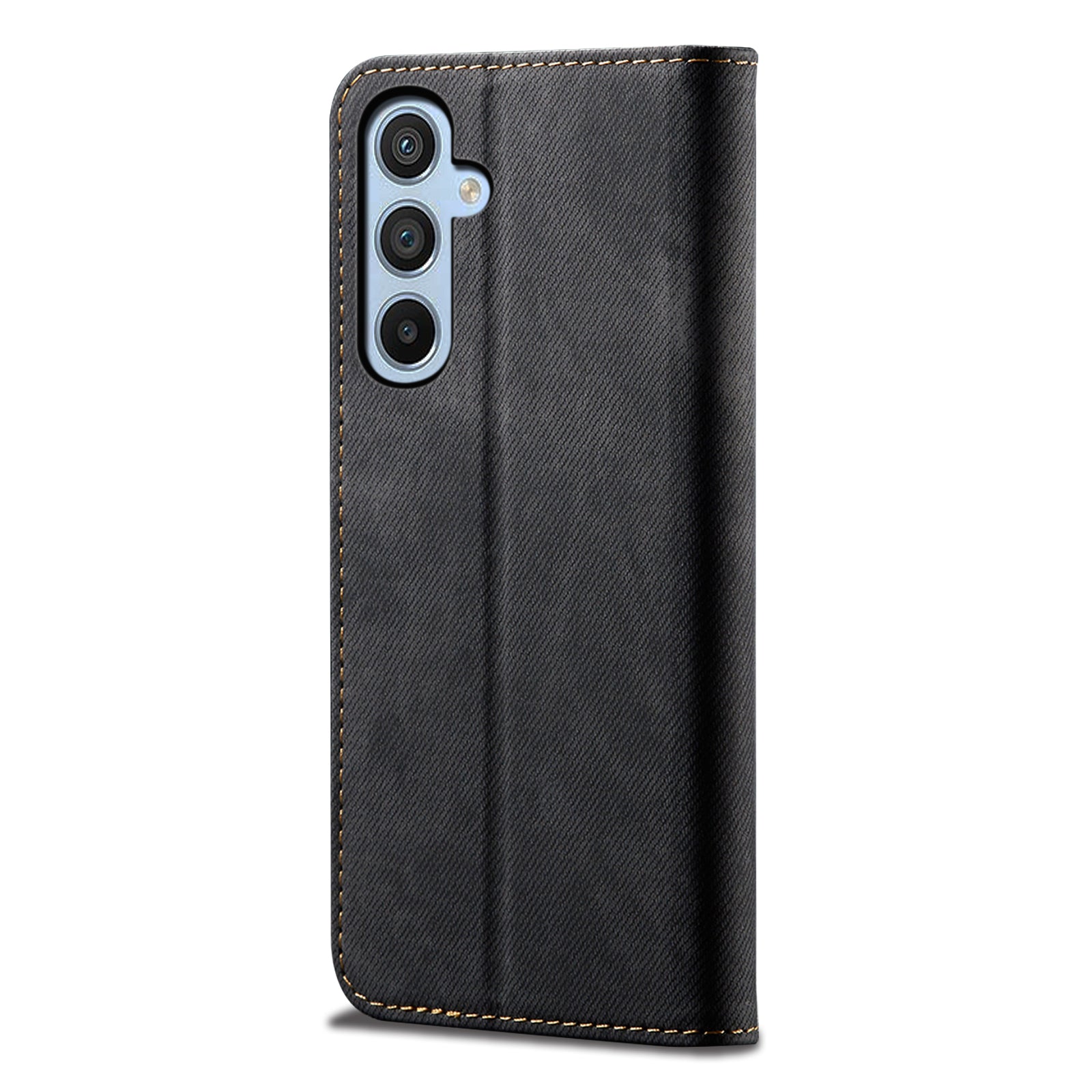 For Samsung Galaxy M15 5G / F15 5G Case Jeans Cloth Texture Leather Wallet Phone Cover - Black