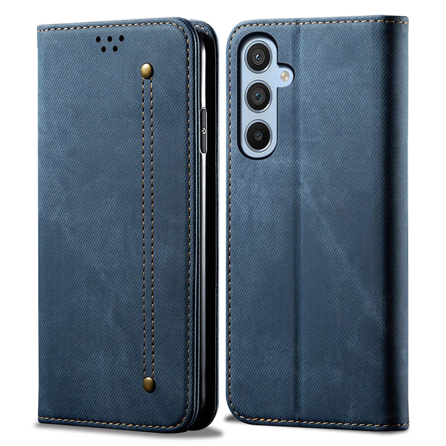 For Samsung Galaxy M15 5G / F15 5G Case Jeans Cloth Texture Leather Wallet Phone Cover - Blue