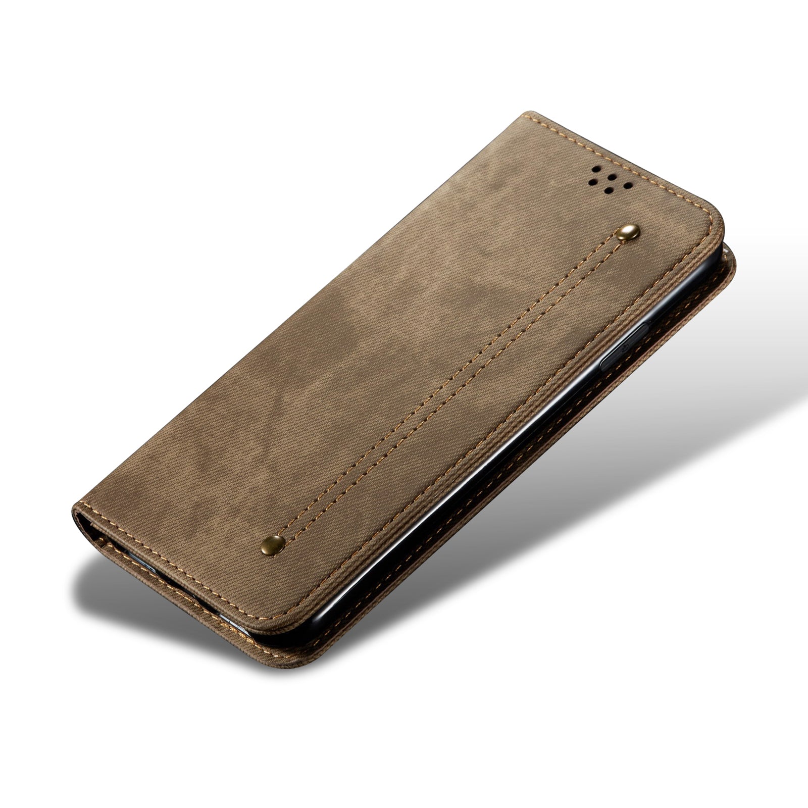 For Samsung Galaxy M55 5G Leather Case Stand Cover Mobile Accessories Wholesale Supplier - Khaki