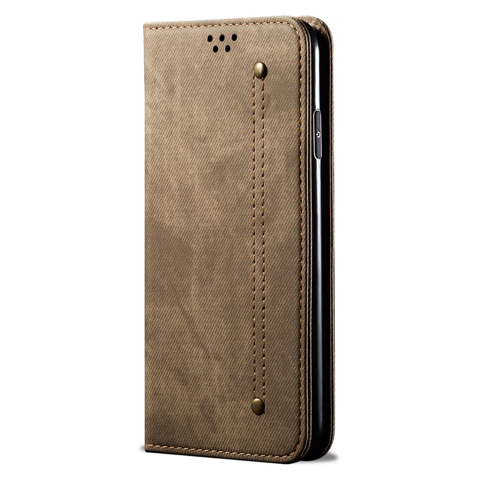 For Samsung Galaxy M55 5G Leather Case Stand Cover Mobile Accessories Wholesale Supplier - Khaki