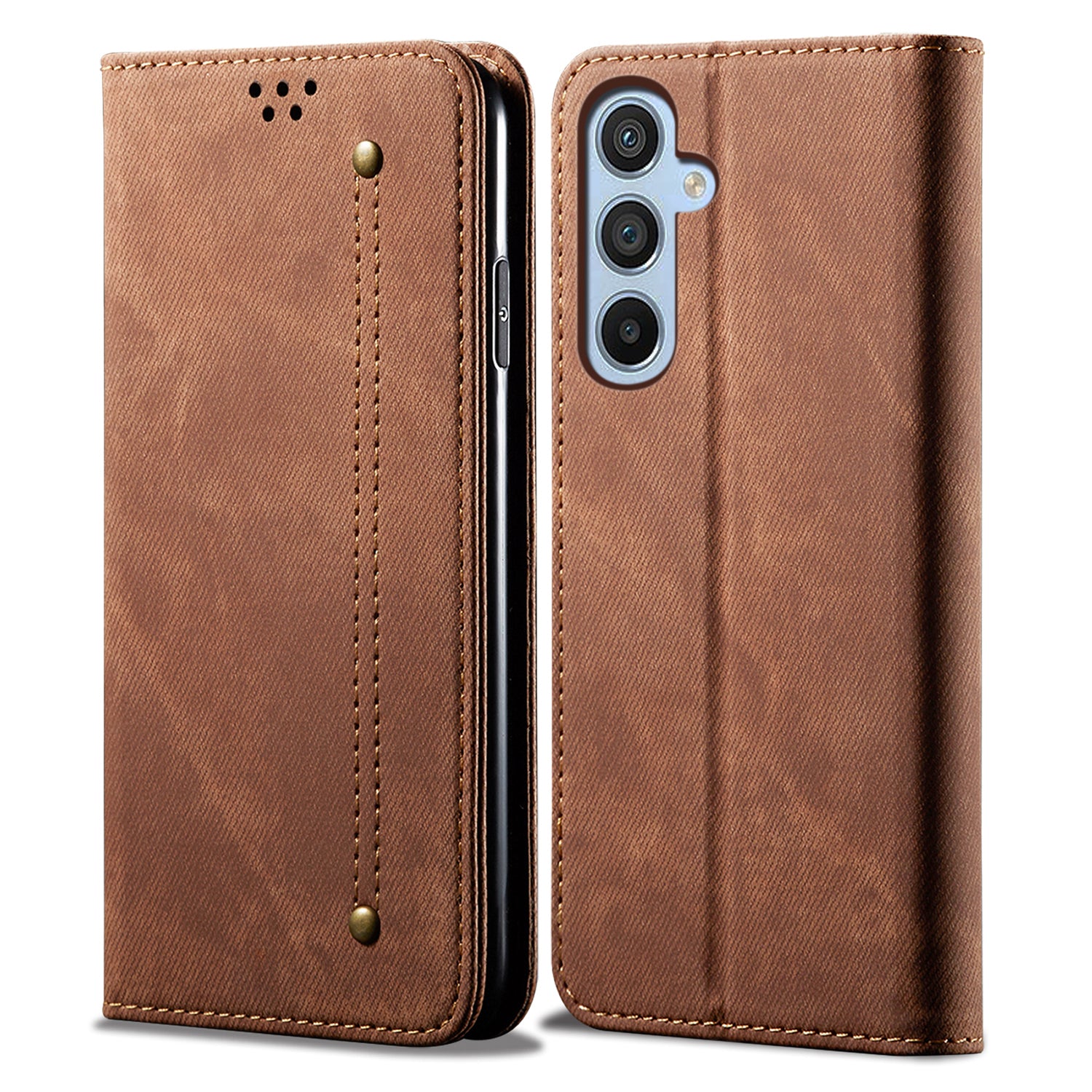 For Samsung Galaxy M55 5G Leather Case Stand Cover Mobile Accessories Wholesale Supplier - Coffee