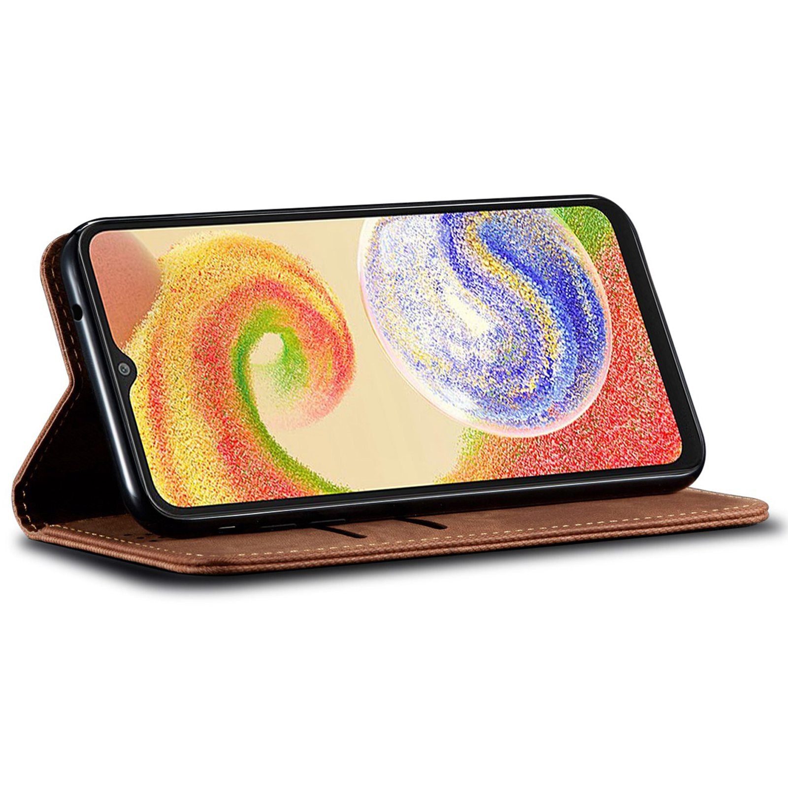 For Samsung Galaxy M55 5G Leather Case Stand Cover Mobile Accessories Wholesale Supplier - Coffee