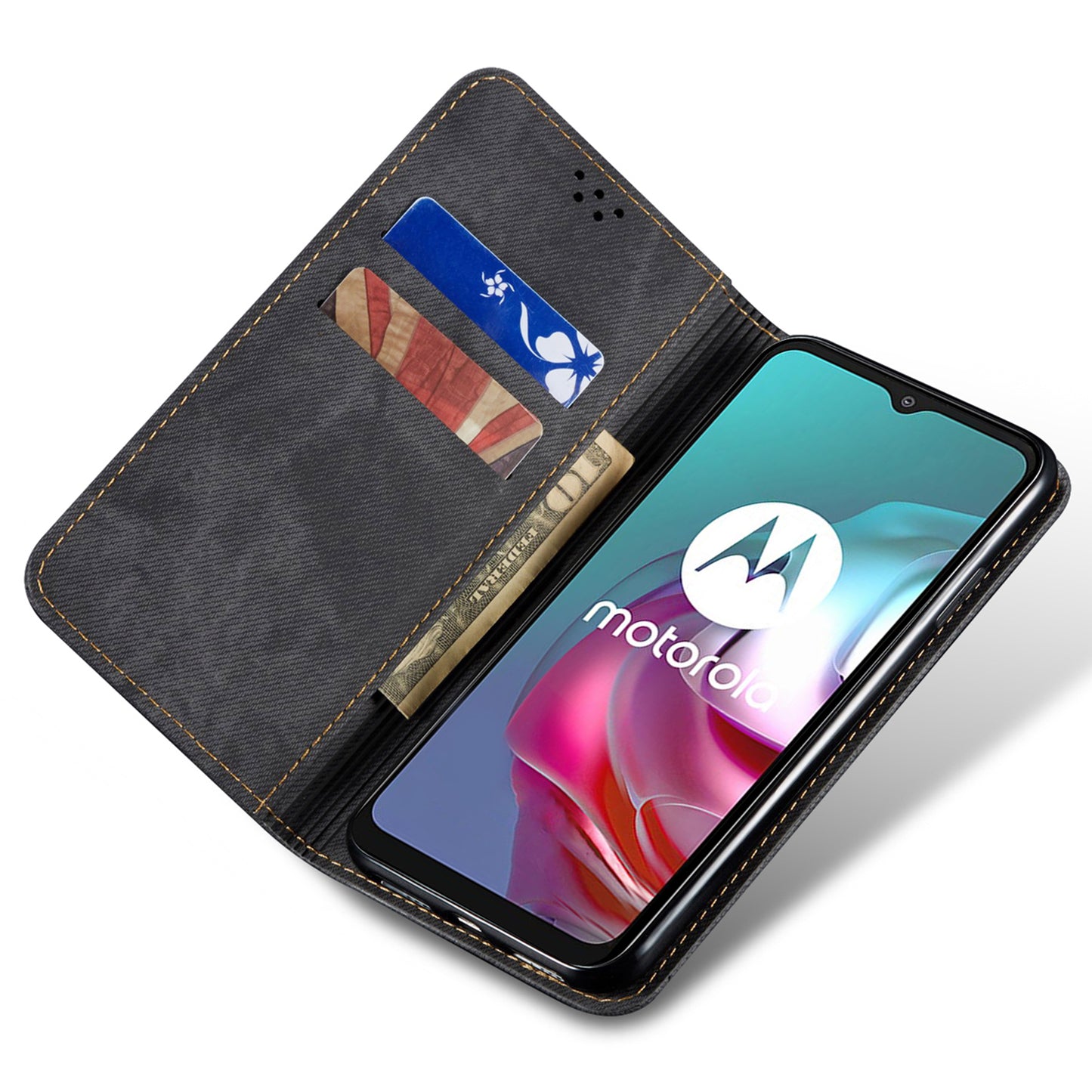 For Motorola Moto G04 4G / G24 4G Case Anti-Drop Leather+TPU Stand View Phone Cover - Black