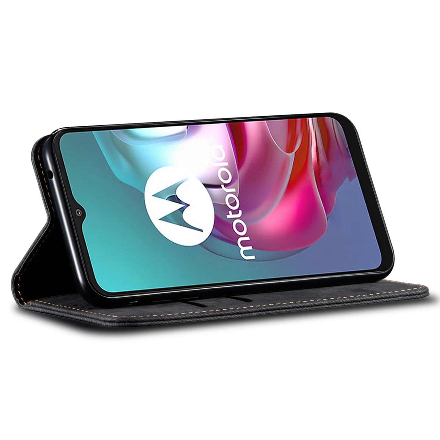 For Motorola Moto G04 4G / G24 4G Case Anti-Drop Leather+TPU Stand View Phone Cover - Black