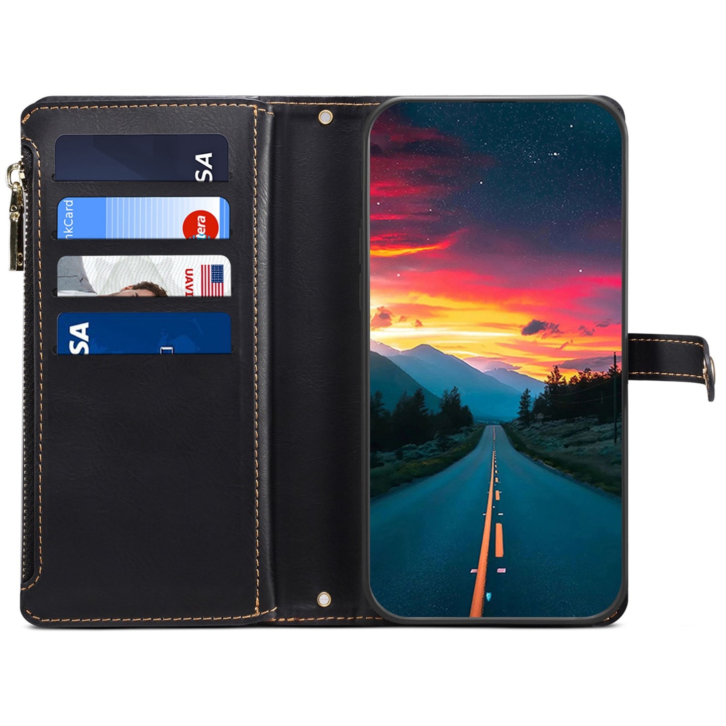 ESEBLE Galaxy Series For Samsung Galaxy M15 5G / F15 5G Case RFID Blocking Wallet Cover with Wrist Strap - Black