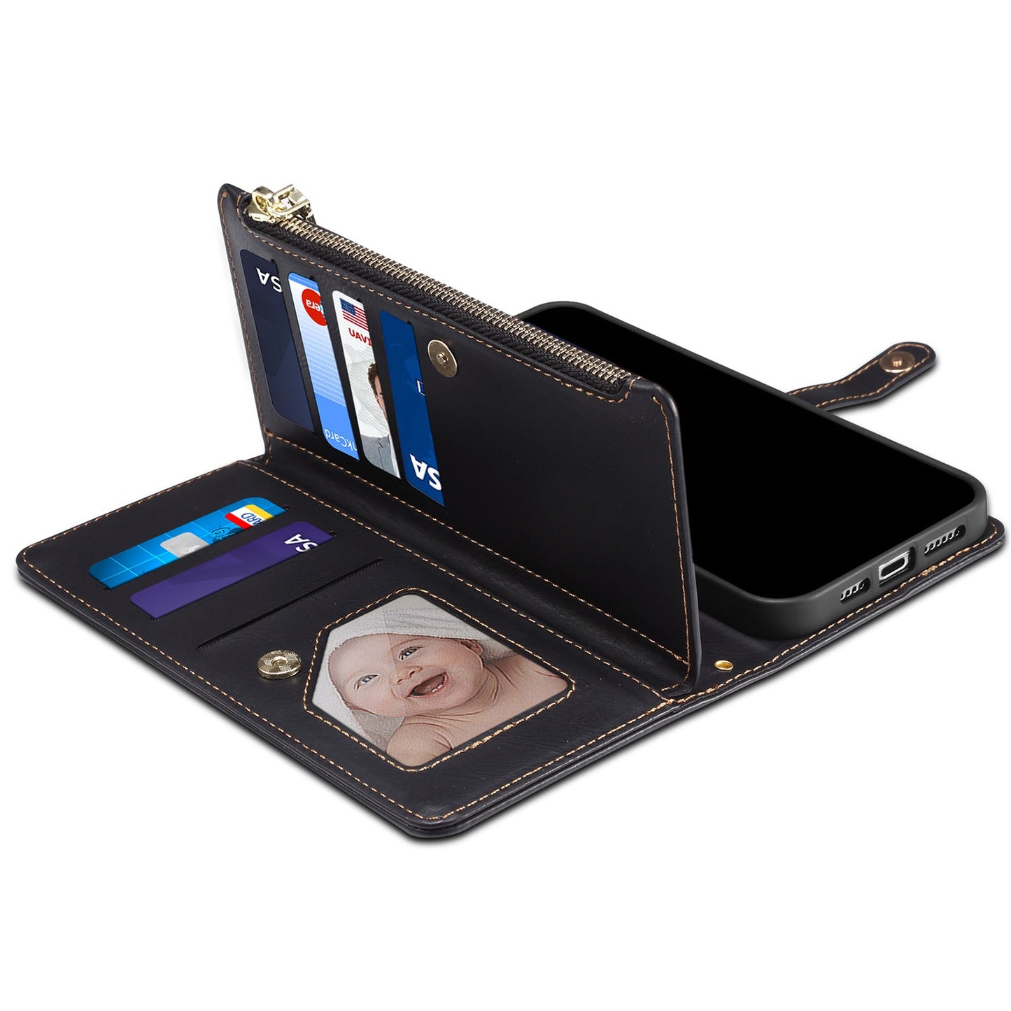ESEBLE Galaxy Series For Samsung Galaxy M15 5G / F15 5G Case RFID Blocking Wallet Cover with Wrist Strap - Black