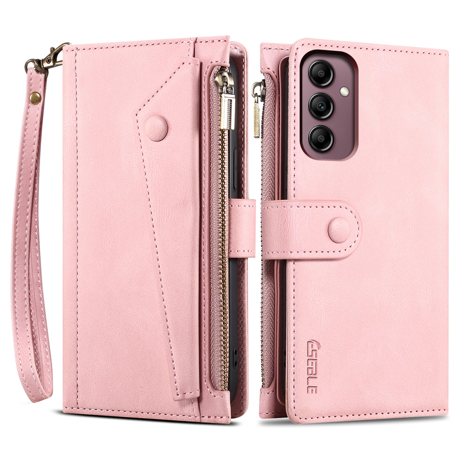 ESEBLE Star Series For Samsung Galaxy M15 5G / F15 5G Phone Case PU Leather+TPU Cover with Wallet Stand - Rose Gold
