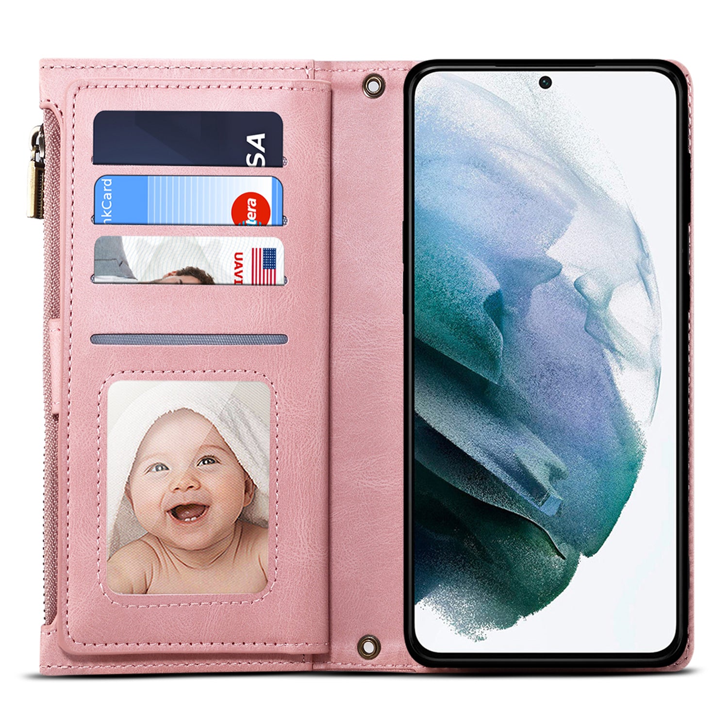 ESEBLE Star Series For Samsung Galaxy M15 5G / F15 5G Phone Case PU Leather+TPU Cover with Wallet Stand - Rose Gold