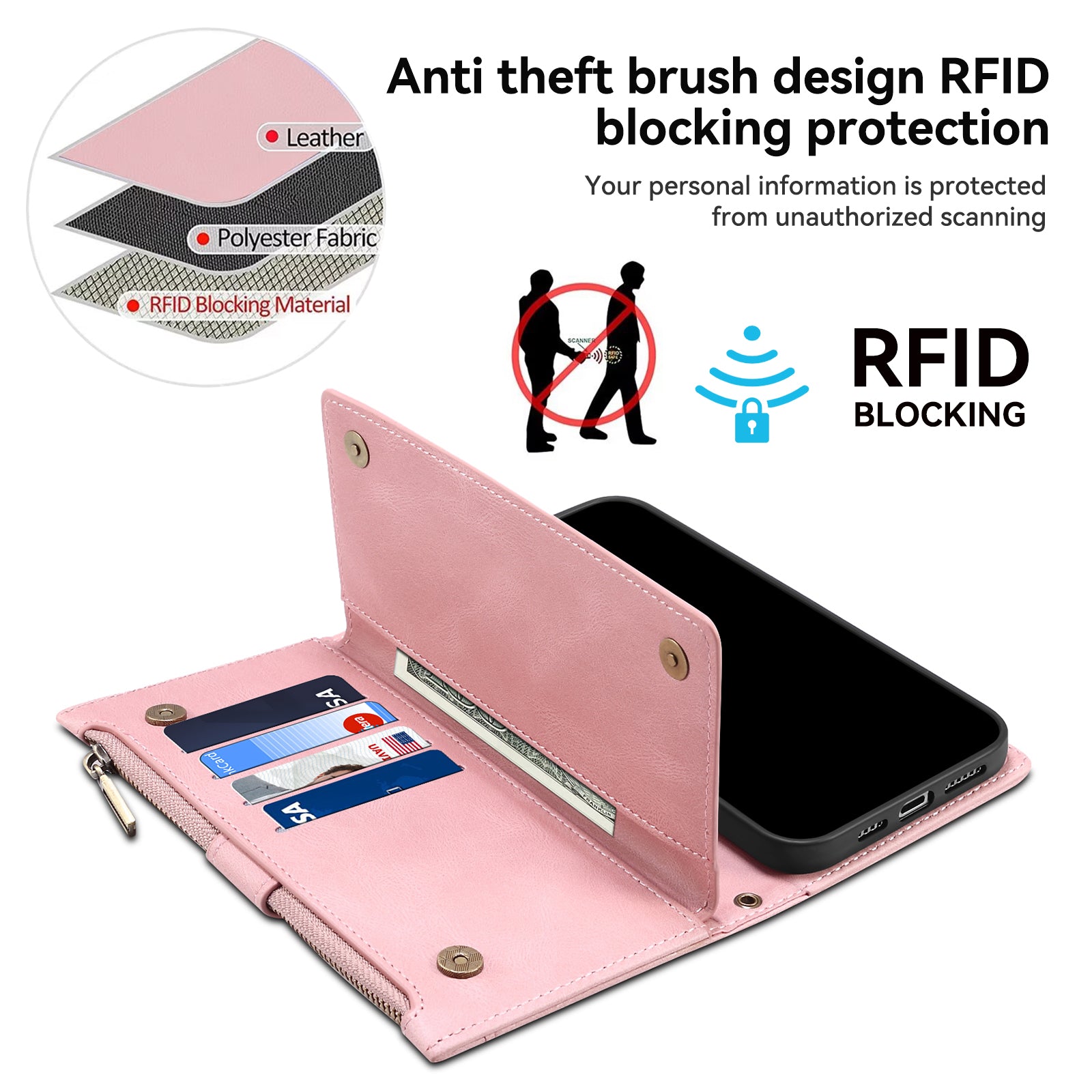 ESEBLE Star Series For Samsung Galaxy M15 5G / F15 5G Phone Case PU Leather+TPU Cover with Wallet Stand - Rose Gold