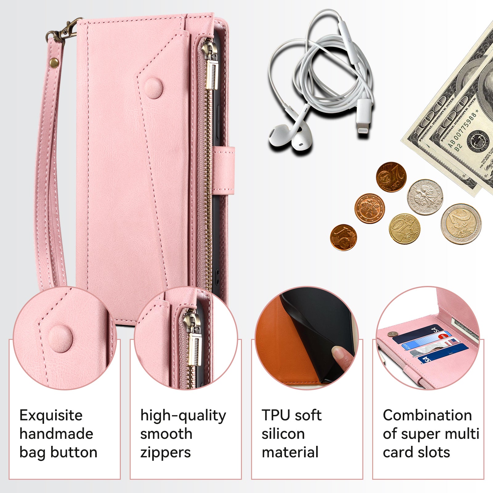 ESEBLE Star Series For Samsung Galaxy M15 5G / F15 5G Phone Case PU Leather+TPU Cover with Wallet Stand - Rose Gold