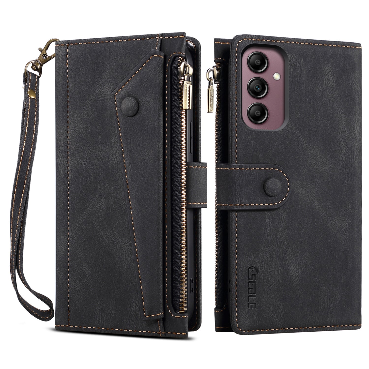 ESEBLE Star Series For Samsung Galaxy M15 5G / F15 5G Phone Case PU Leather+TPU Cover with Wallet Stand - Black