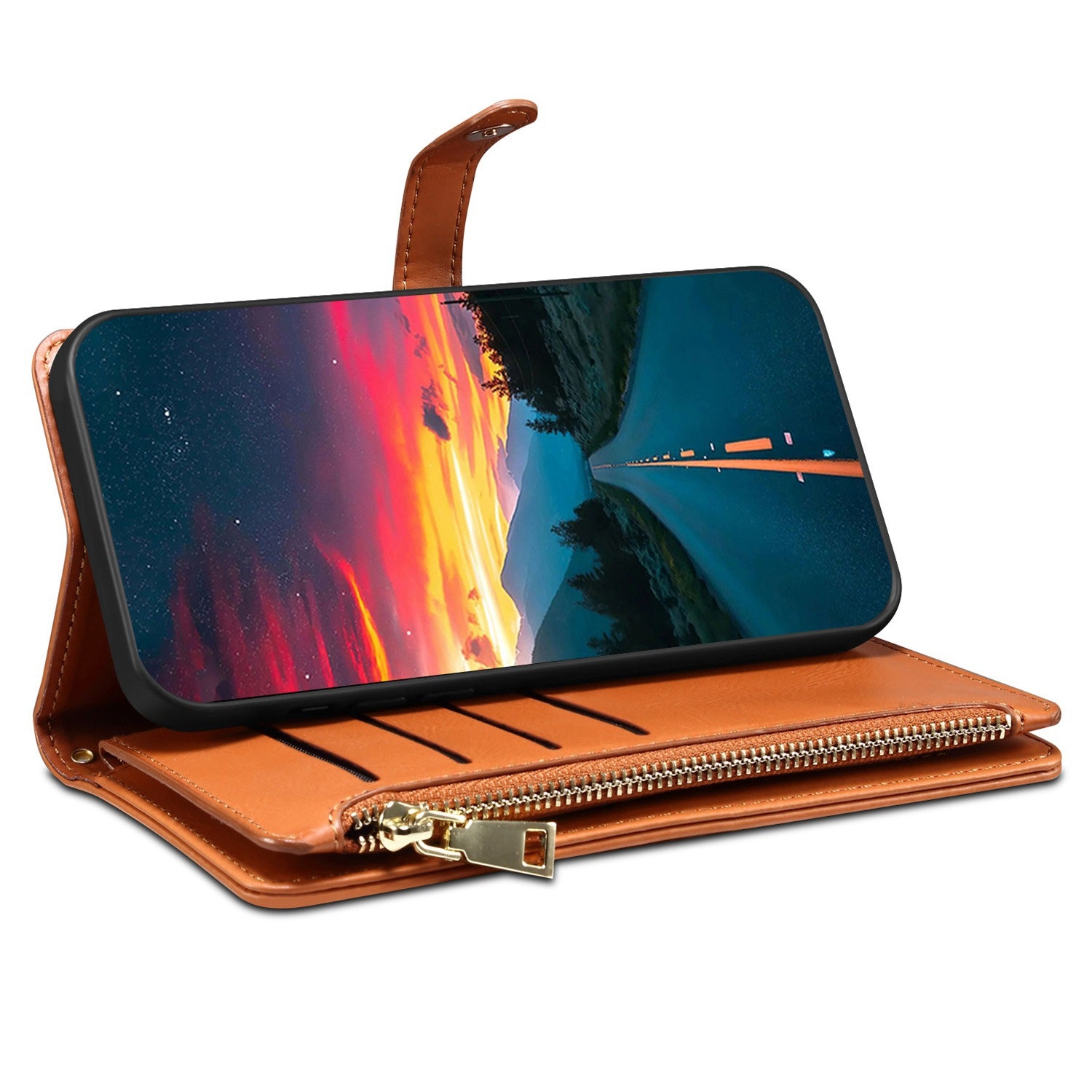 ESEBLE Galaxy Series For Samsung Galaxy M55 5G Case Leather Folio Wallet RFID Blocking Phone Cover - Brown
