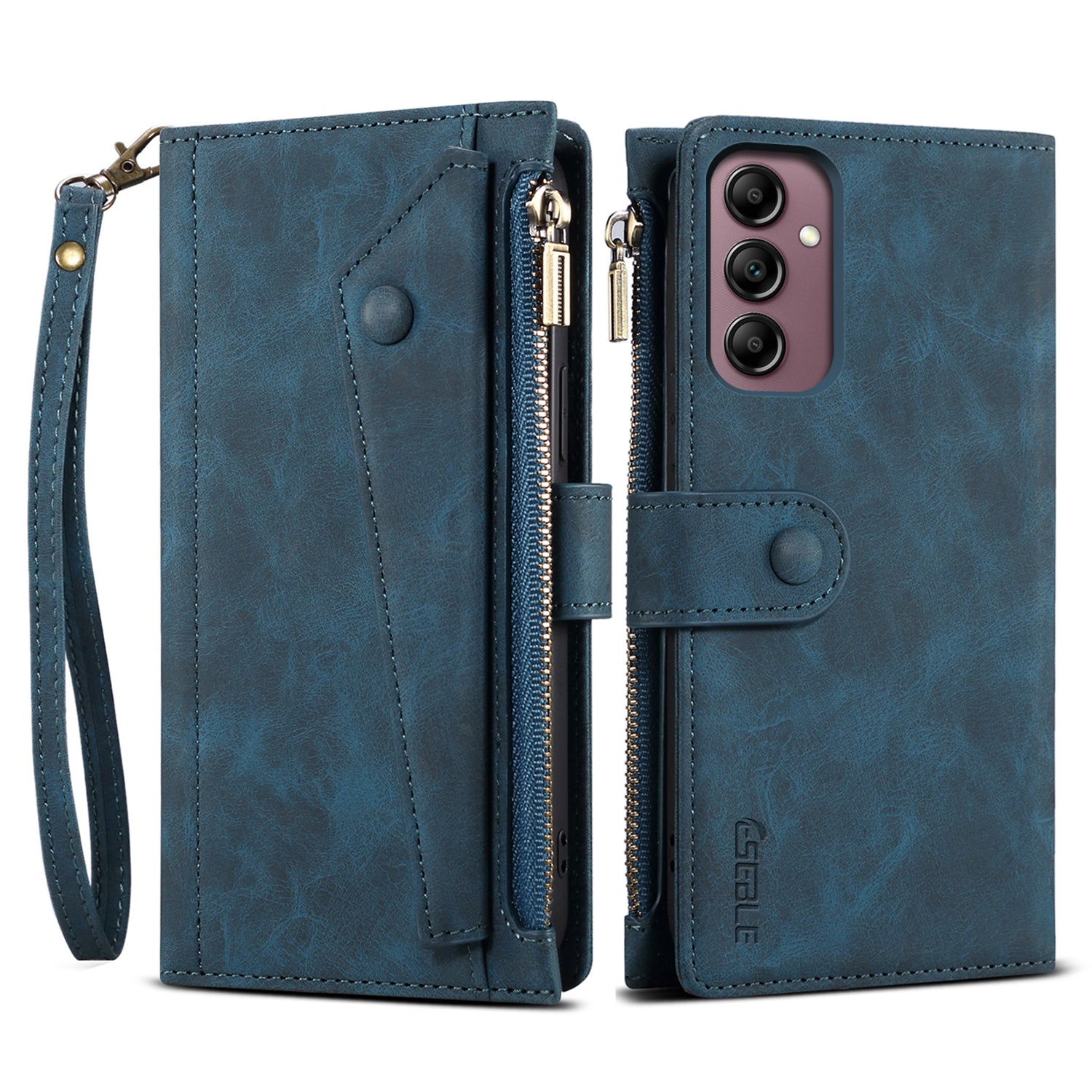ESEBLE Star Series For Samsung Galaxy M55 5G Case PU Leather+TPU Cover with Wallet Stand - Blue
